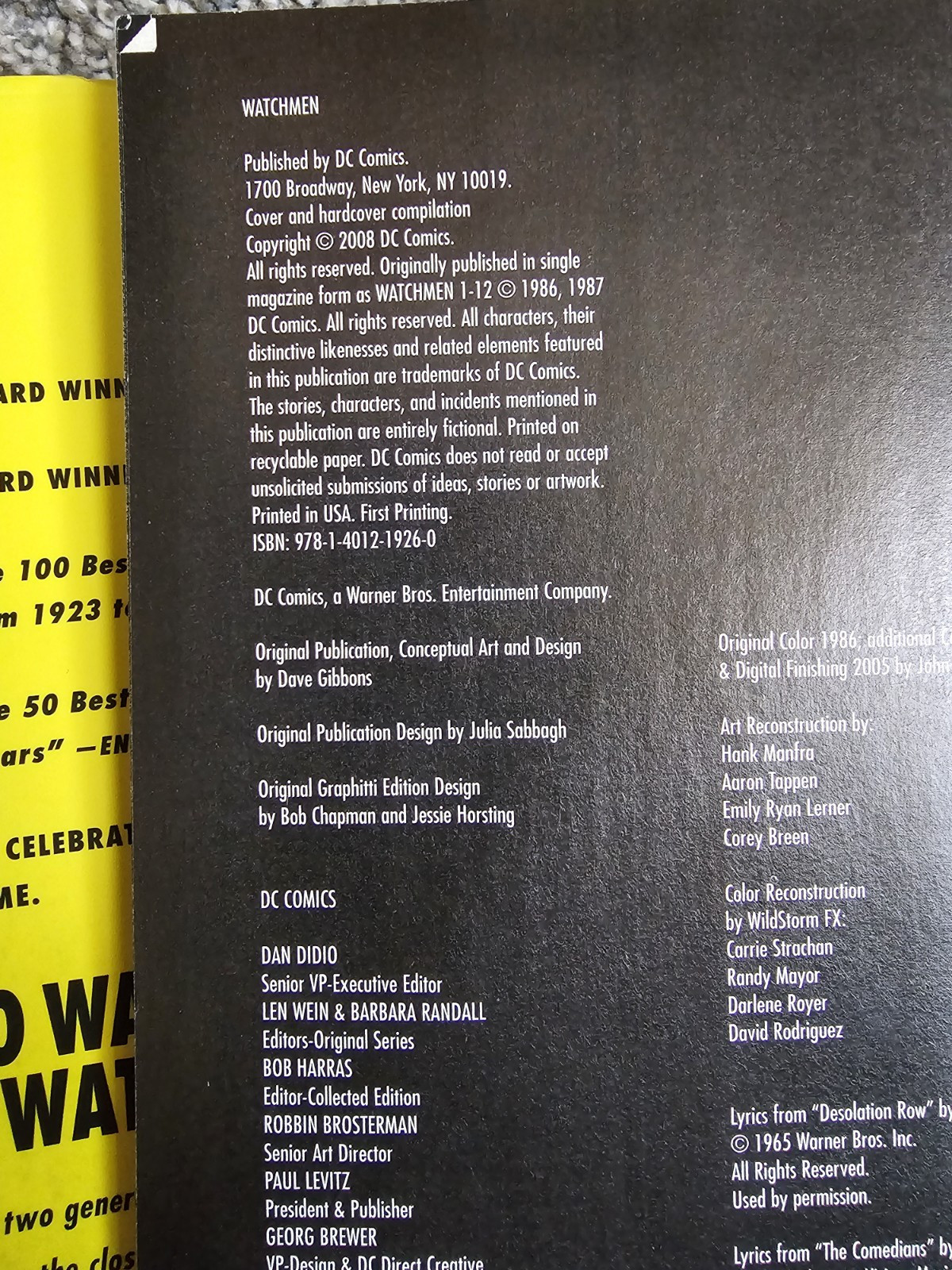 Watchmen – Alan Moore & Dave Gibbons (1st edition & print) DC, 2008