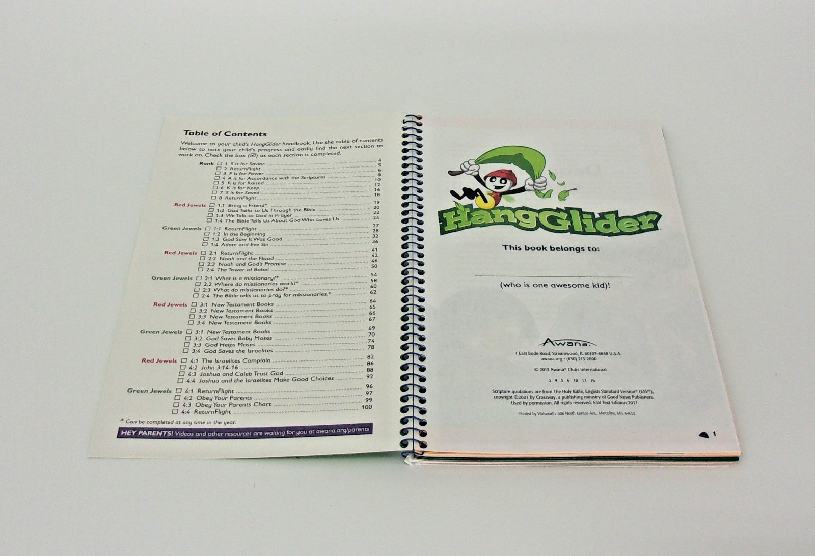 Awana Clubs-Sparks Book 1- HangGliders CD inside-ESV-92988, 92996