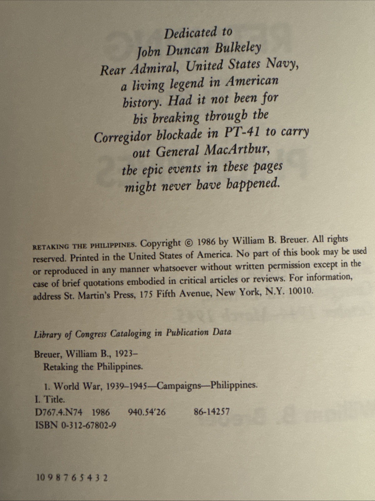 Retaking The Philippines by William B. Breuer Hardcover 1986