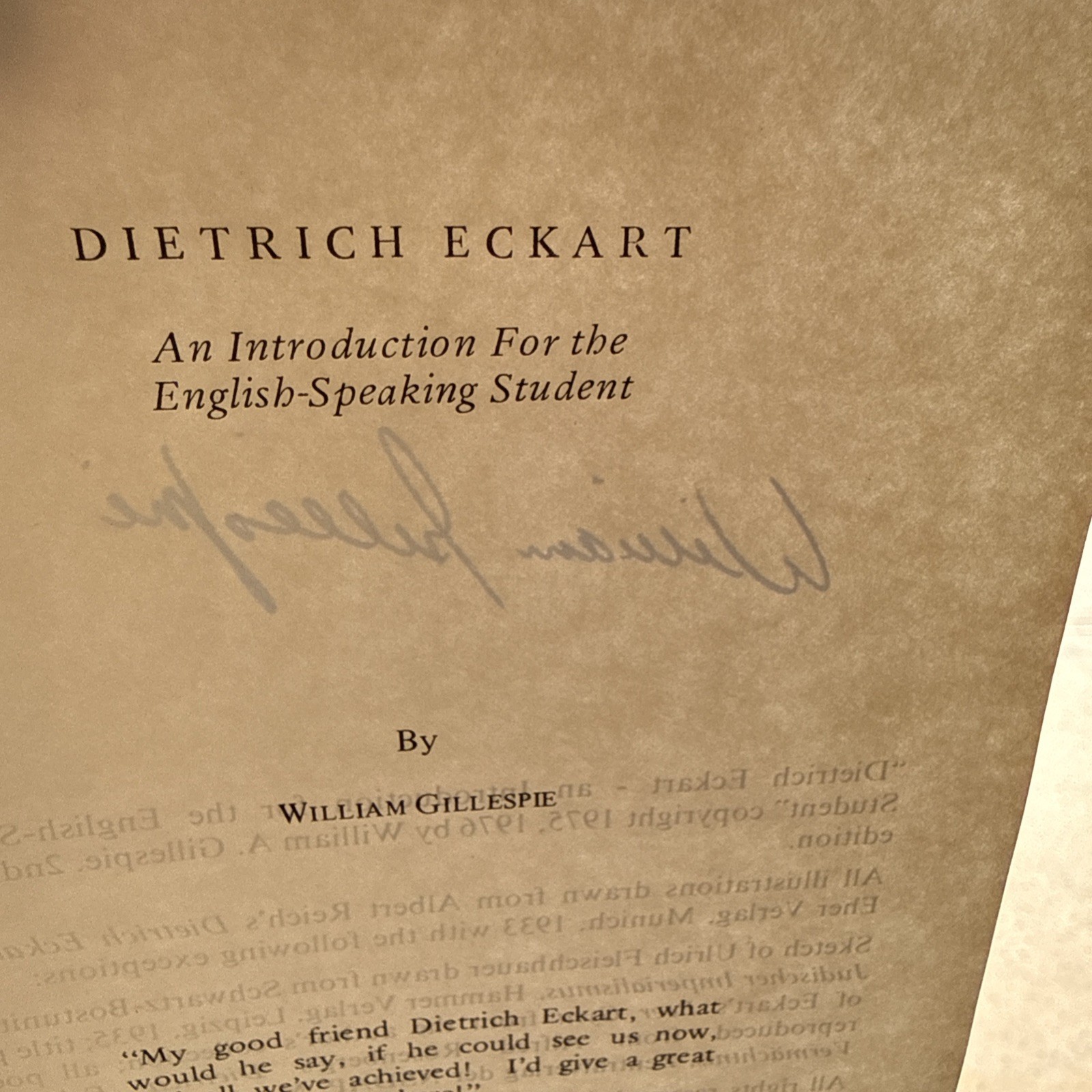 Dietrich Eckart Introduction English Speaking Student Gillespie 1976 Photo incl.