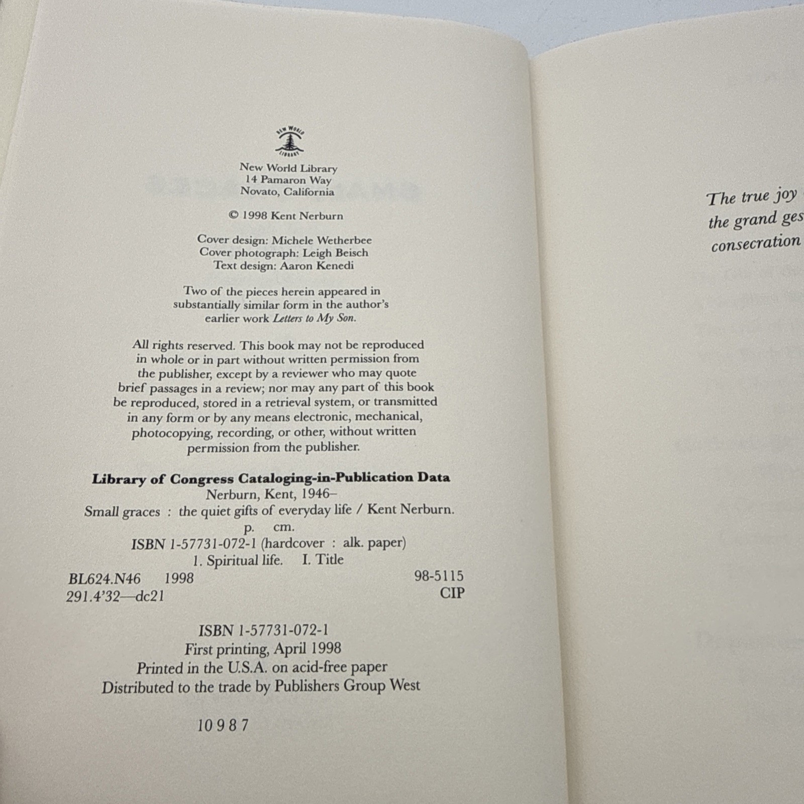 Small Graces : The Quiet Gifts of Everyday Life by Kent Nerburn (1998,…