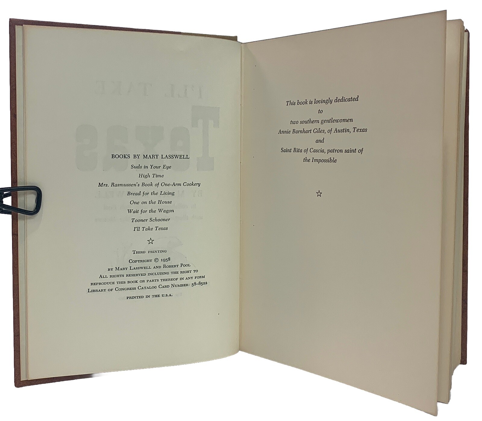 I’LL TAKE TEXAS by Mary Lasswell 1958 Culture Travel 376 Pages No Dust Jacket