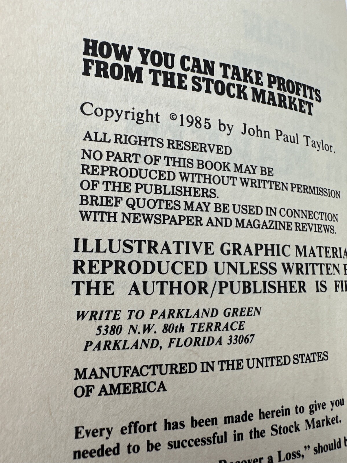 How You Can Take Profits From The Stock Market Signed John Paul Taylor 1985 DJ