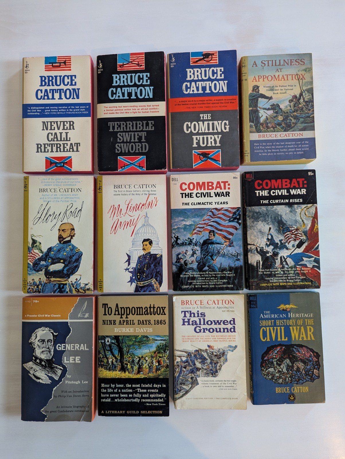 Lot of 12 Vintage Civil War History Paperback Books Bruce Catton Lee Combat Set