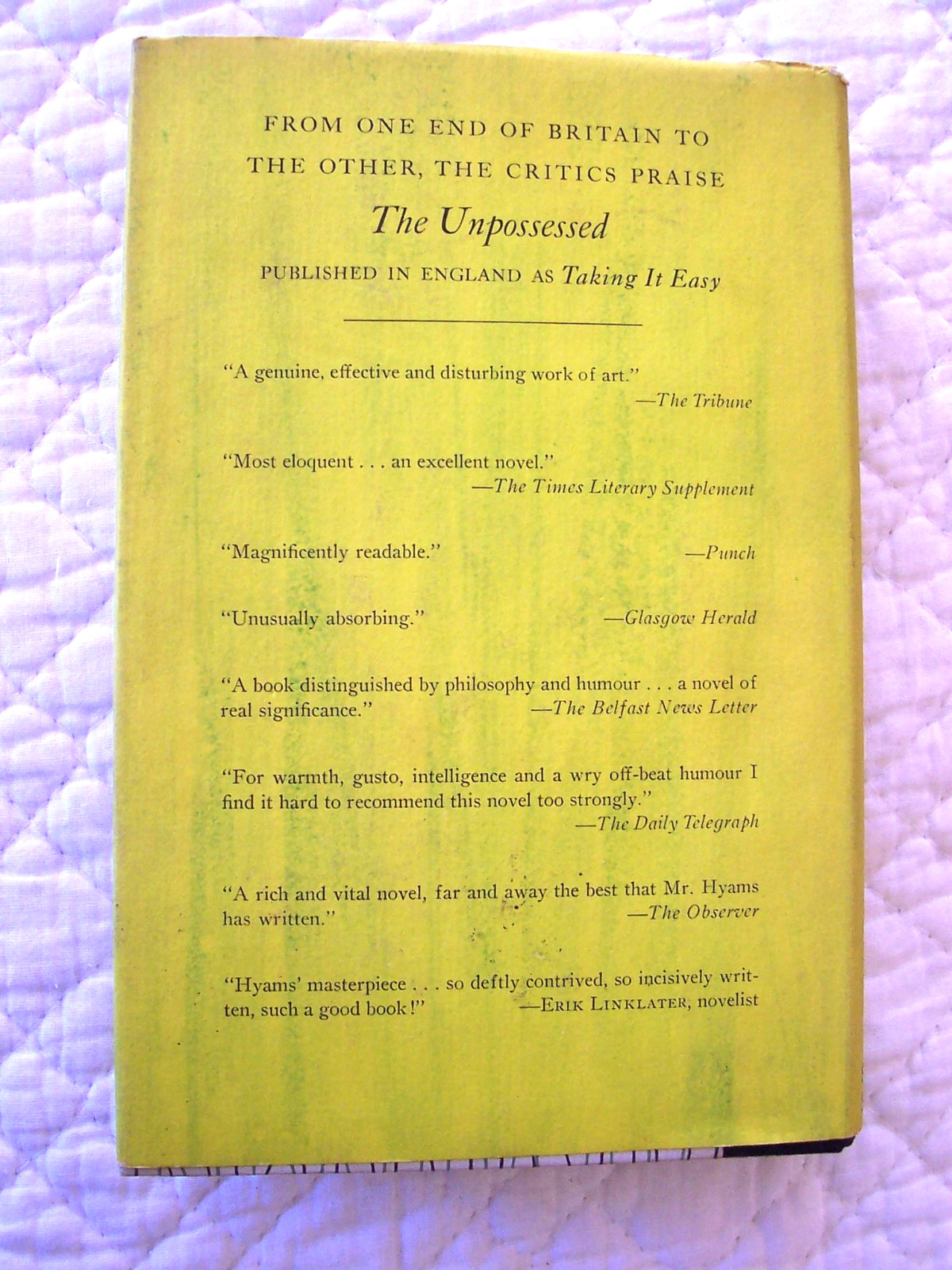 The Unpossessed by Edward Hyams 1960 1st HC DJ