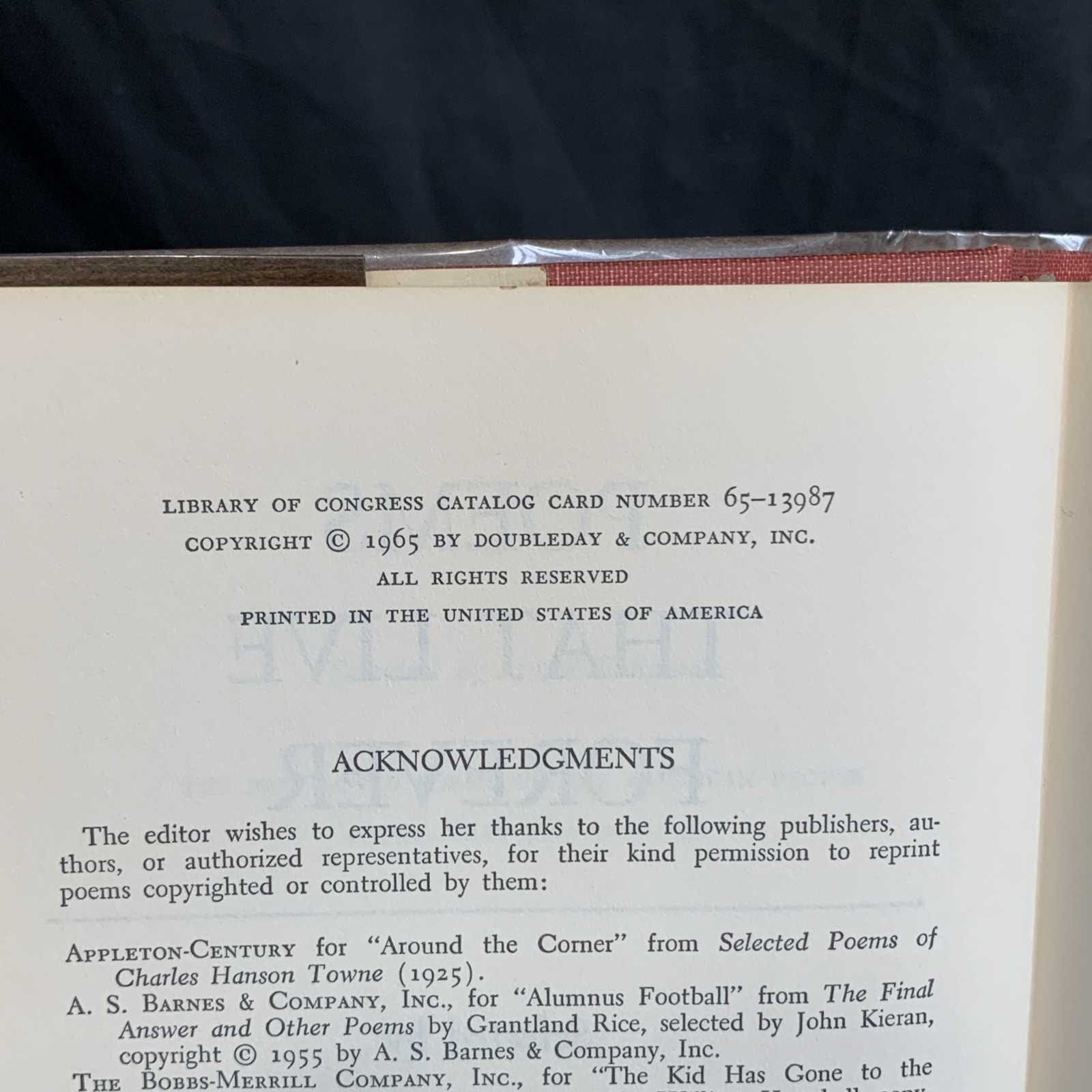 POEMS THAT LIVE FOREVER 1965 Selected by Hazel Felleman Hardback Used