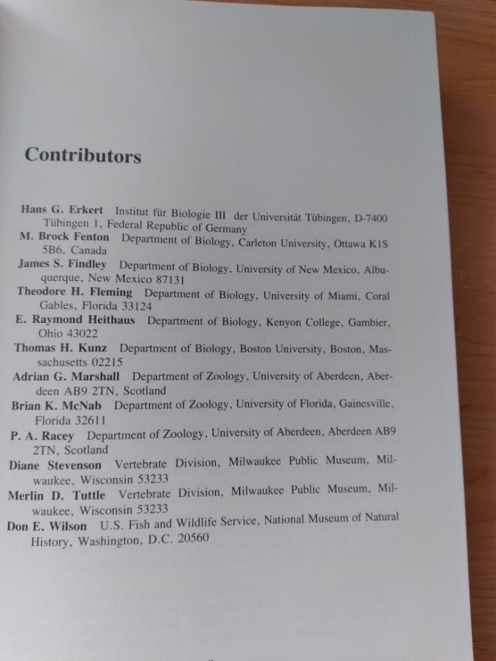 Ecology of Bats Kunz 1982