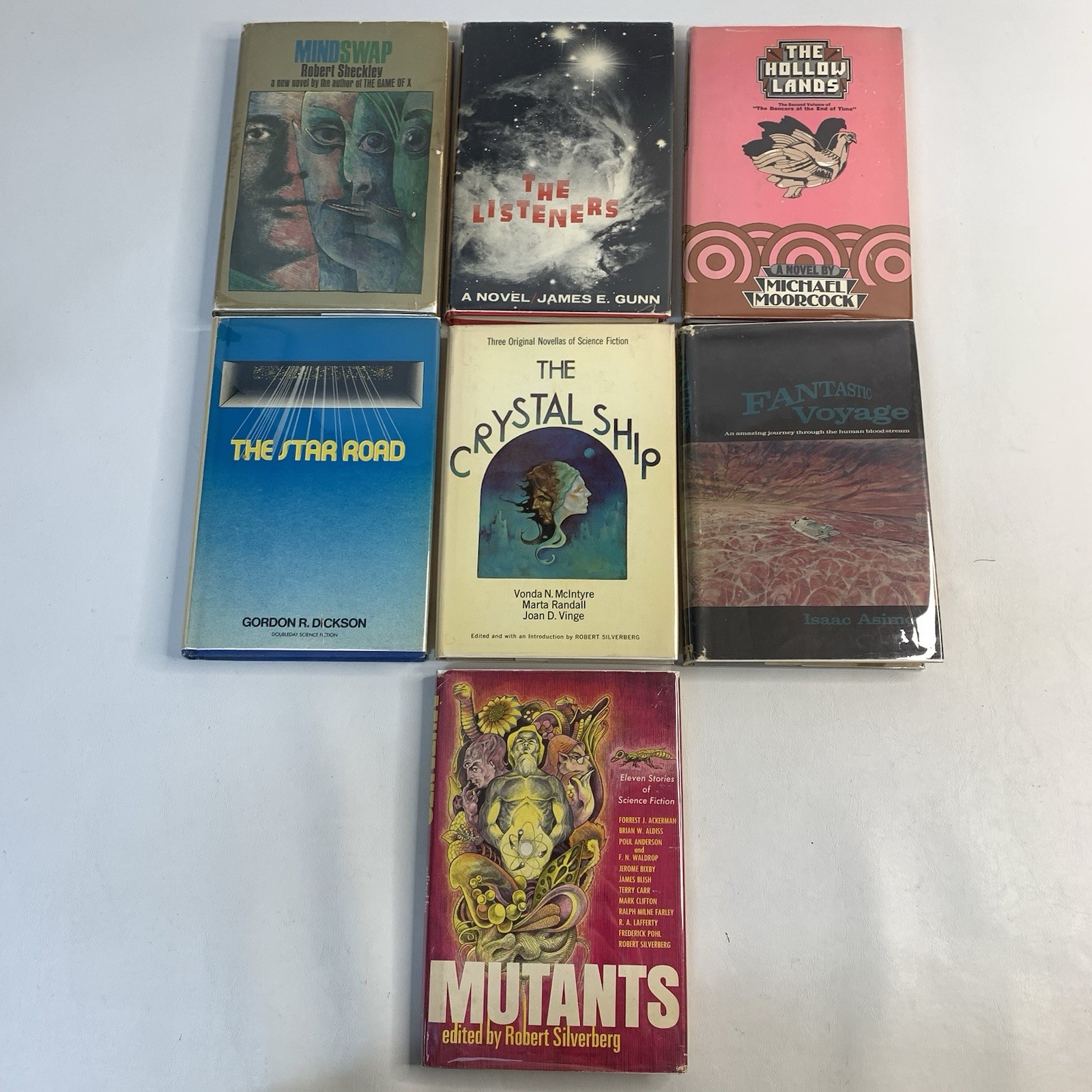 Vtg 1960 – 70’s Sci Fi Hardcover Lot BCE SFBC Plastic Sleeve Asimov Moorcock
