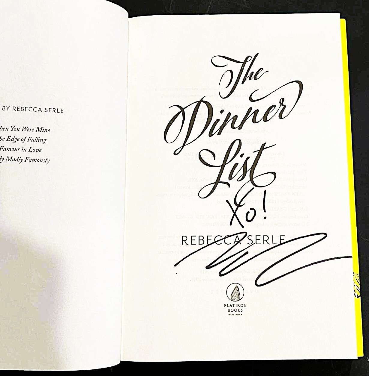 The Dinner List Rebecca Serle SIGNED True First Edition Hardcover Dust Jacket