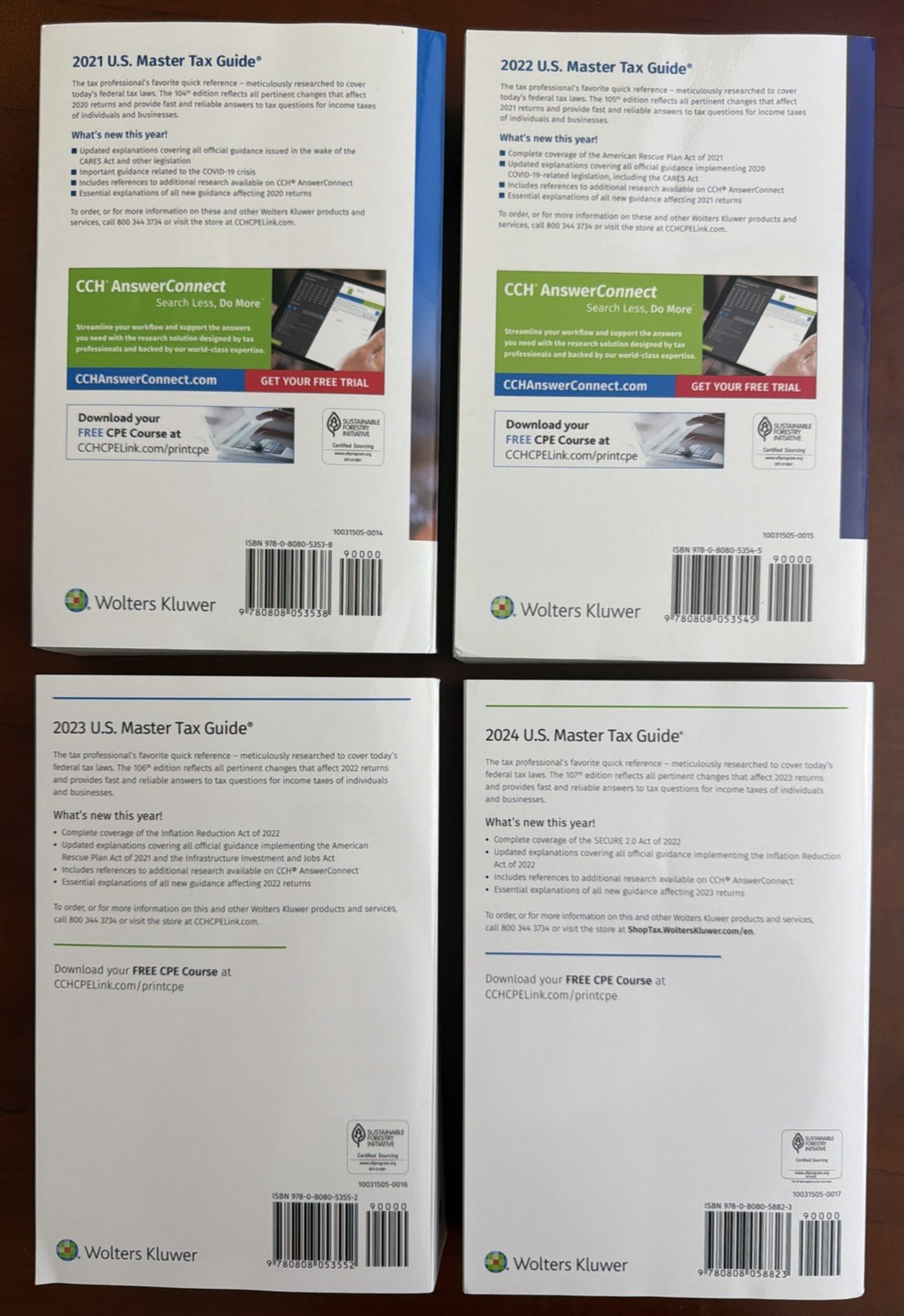 2021-2024 U.S. Master Tax Guide Lot of 4 Wolters Kluwer Tax Reference Books