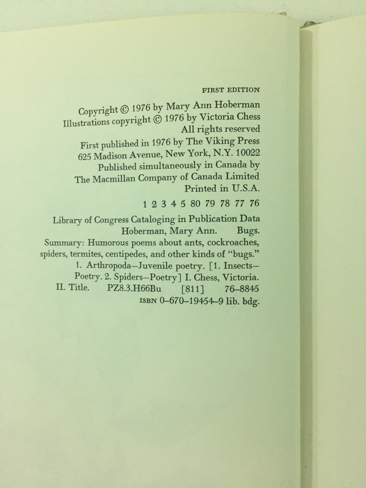 Bugs : Poems – Mary Ann Hoberman (1976, Hardcover)