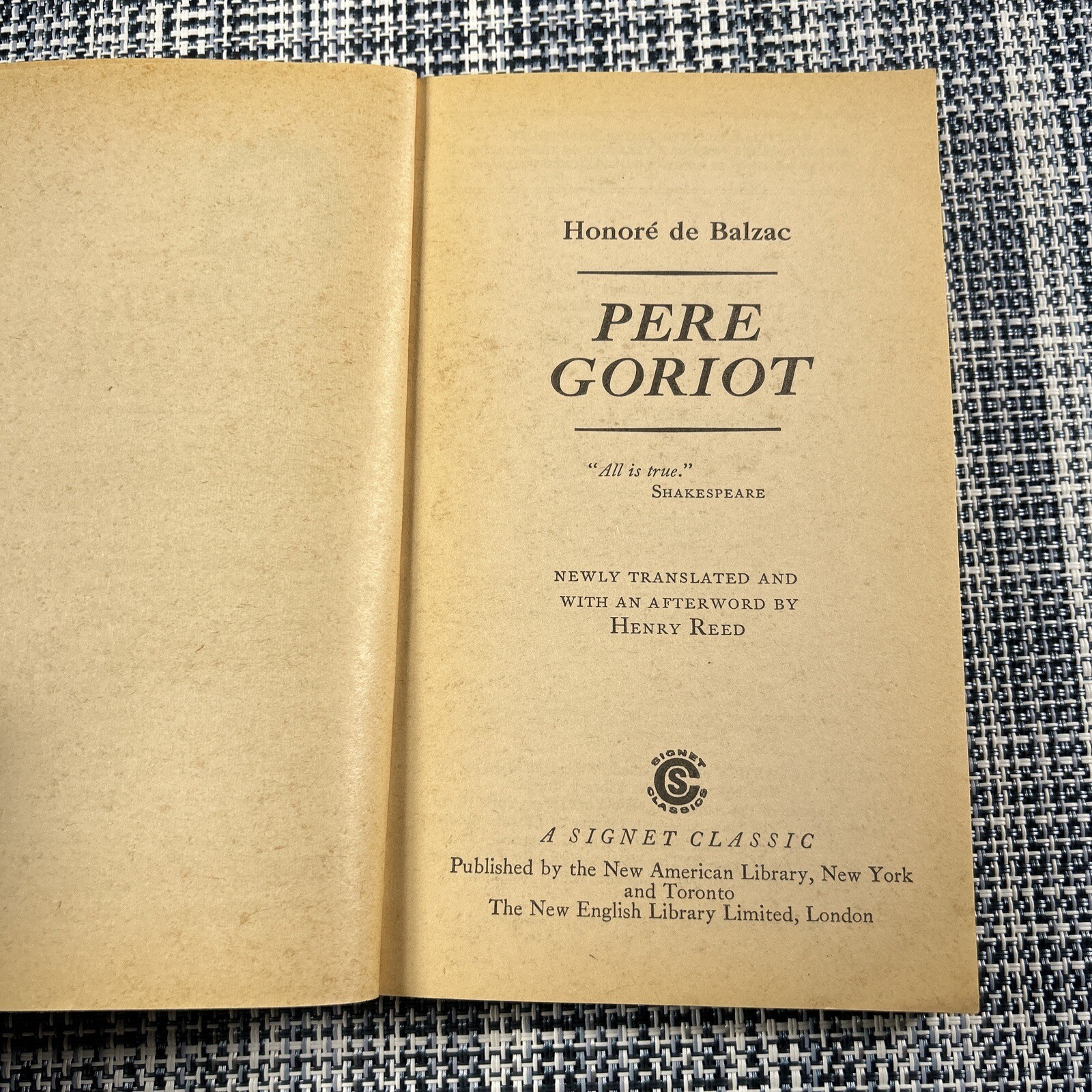 Pere Goriot ~ Honore de Balzac 1962 Vintage Signet Paperback