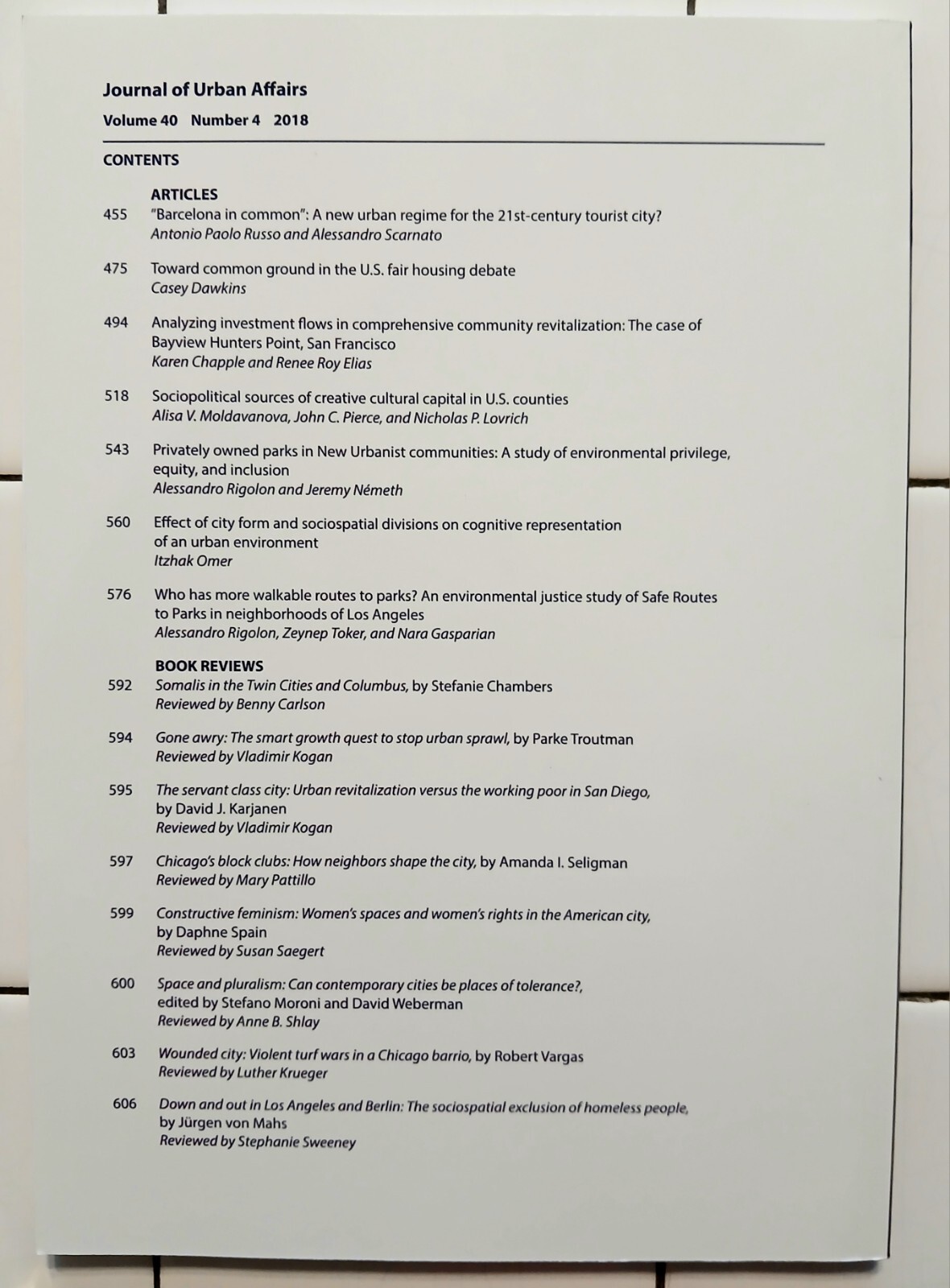 Journal Of Urban Affairs Volume 40 Numbers 3,4,6,7 In 2018 By Routledge Group