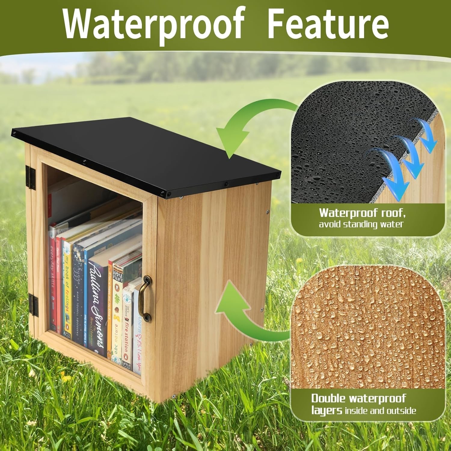 Little Library Box Outdoor, Waterproof Outdoor Library Book Box, Little Wood Cab