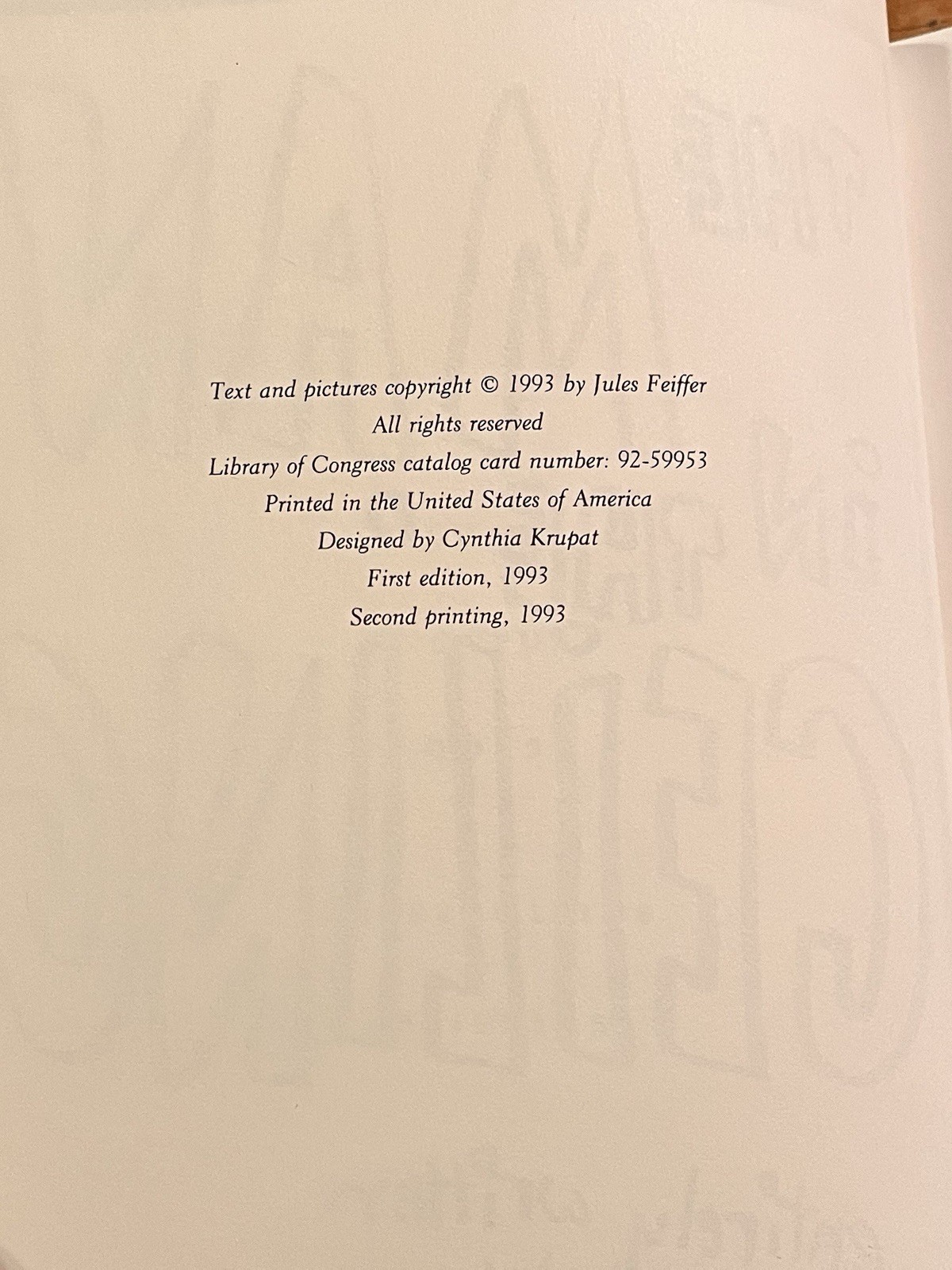 The Man in the Ceiling SIGNED Jules Feiffer 1st Edition 2nd Printing HCDJ 1994