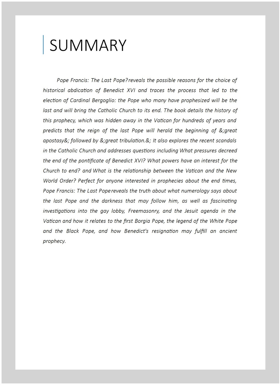 Pope Francis : The Last Pope? Money, Masons and Occultism in the Decline of t…