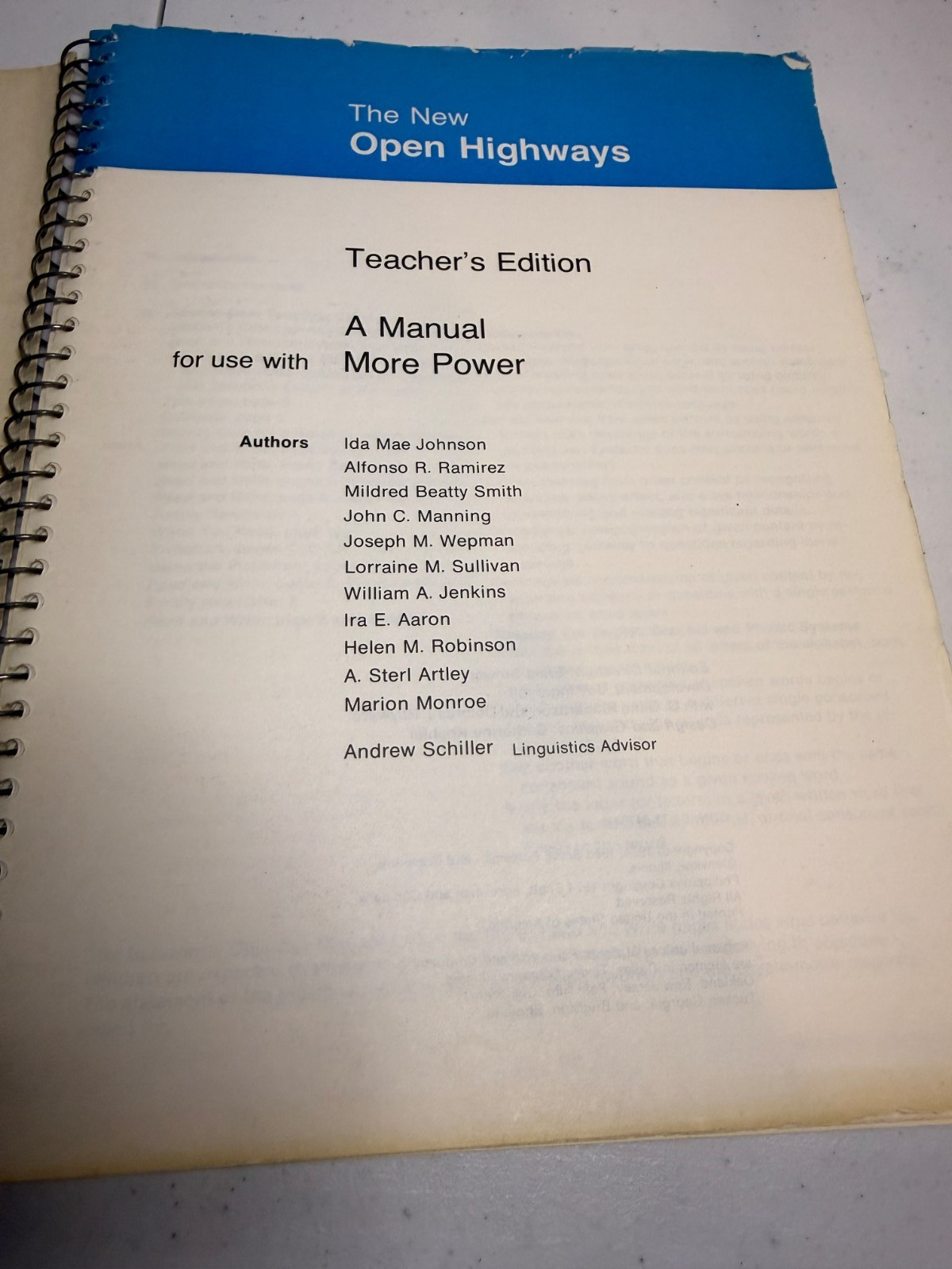 More Power Teachers Edition Open Highways 1974 Spiral Book