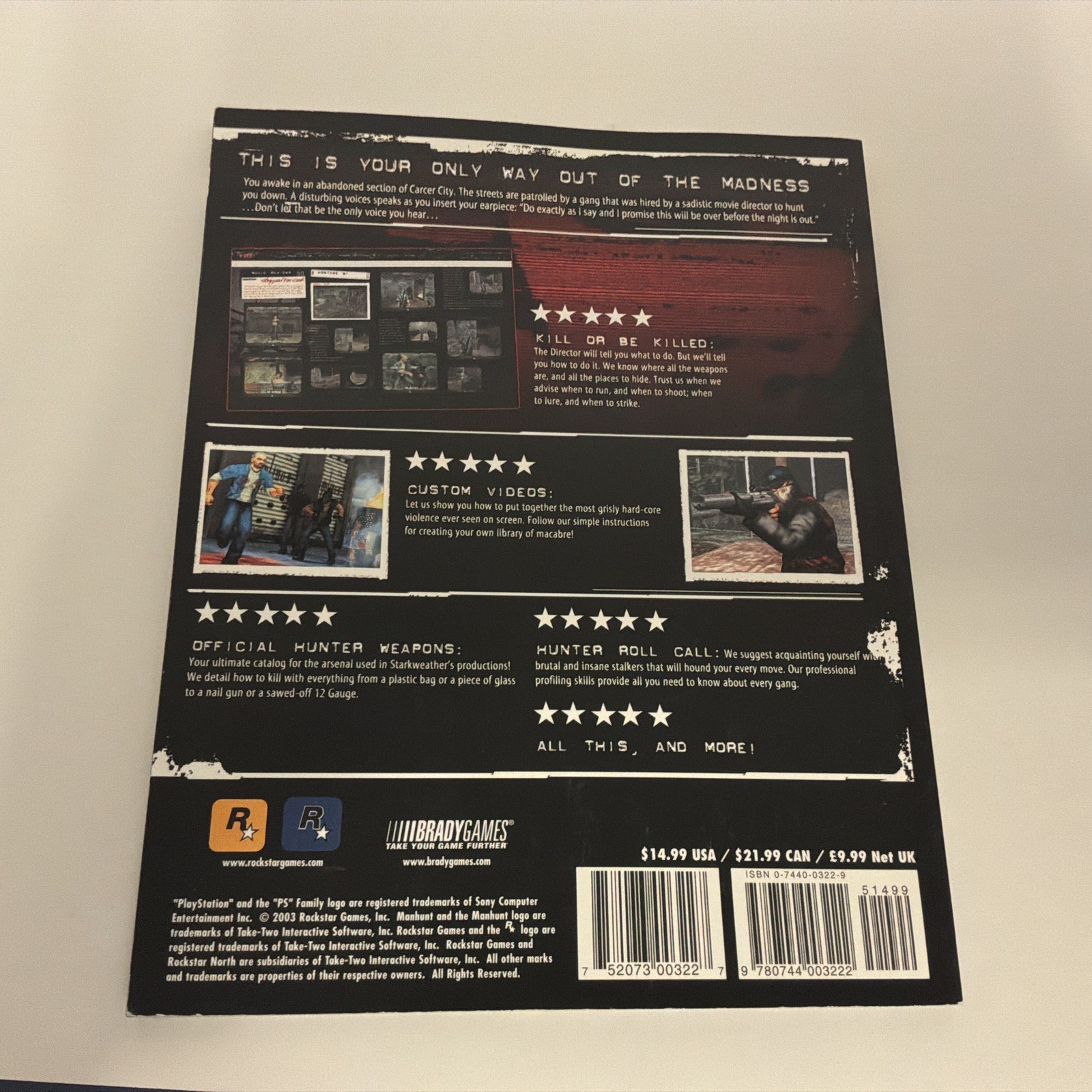 Manhunt Official Strategy Guide by BradyGames Staff and Tim Bogenn (2003, Trade