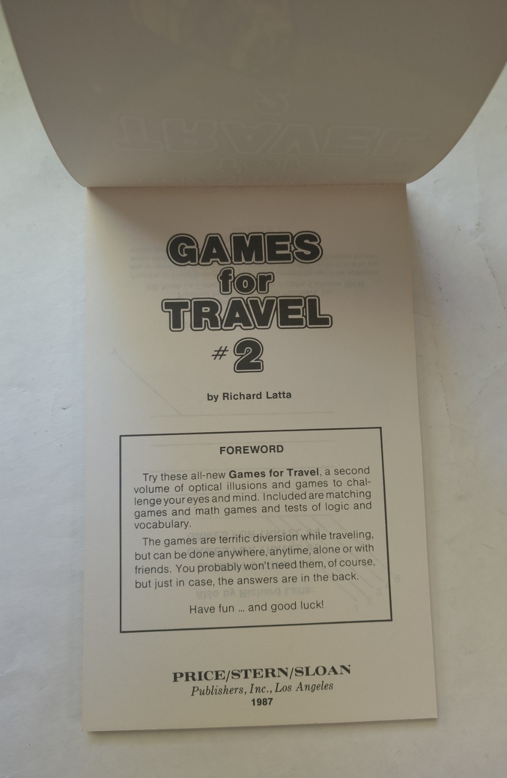 Games for Travel Paperback Richard Latta (1987, PB) HTF Unmarked