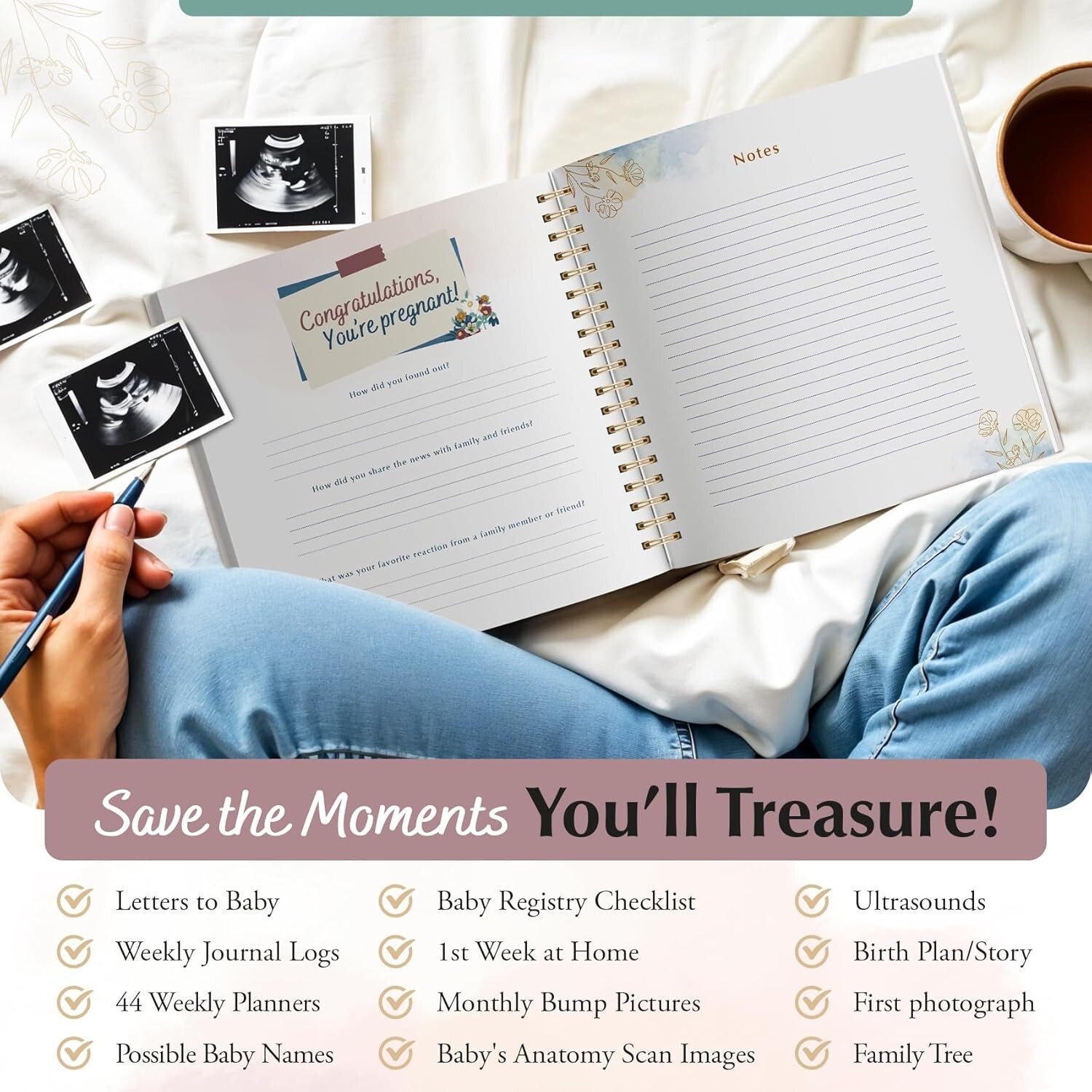 Pregnancy Journal for First Time Moms – Keepsake Gift for Expecting WomenDescrip
