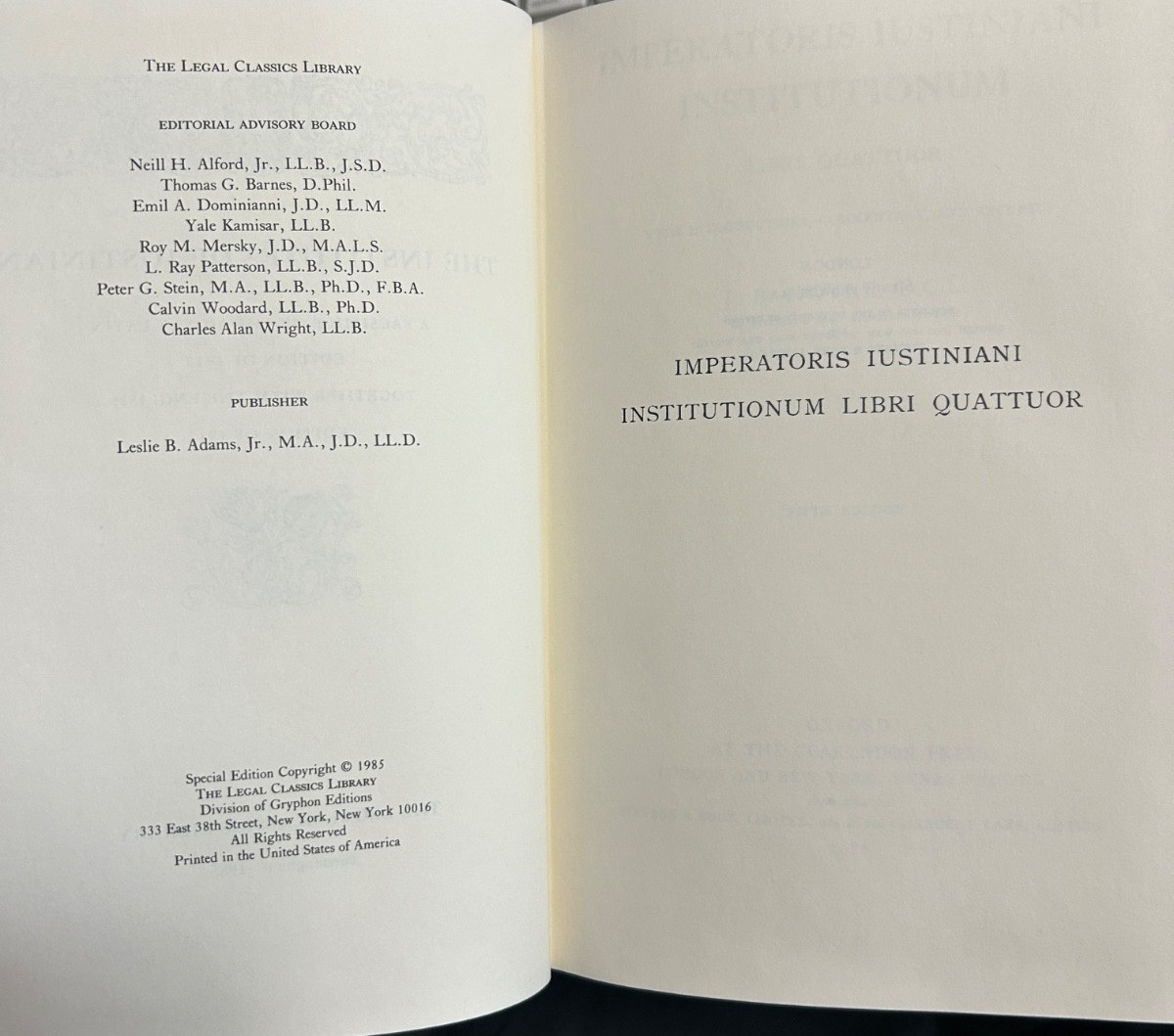 The Institutes of Justinian, Moyle, JB – Leather., Oxford University Press 1985