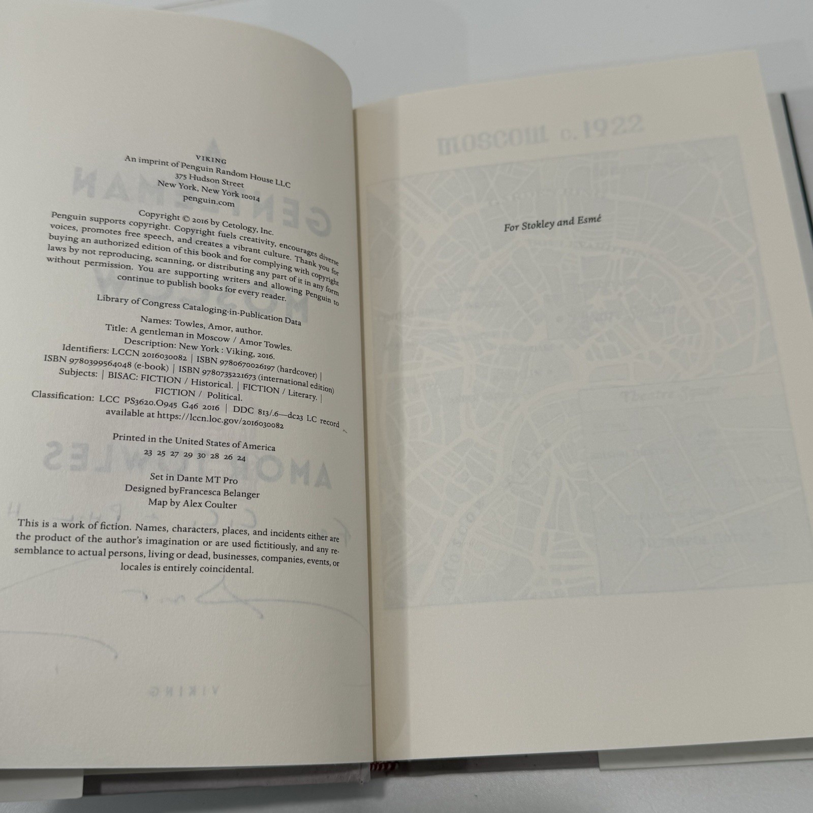 SIGNED A Gentleman in Moscow by Amor Towles 1st Edition Late Printing w/Stamp