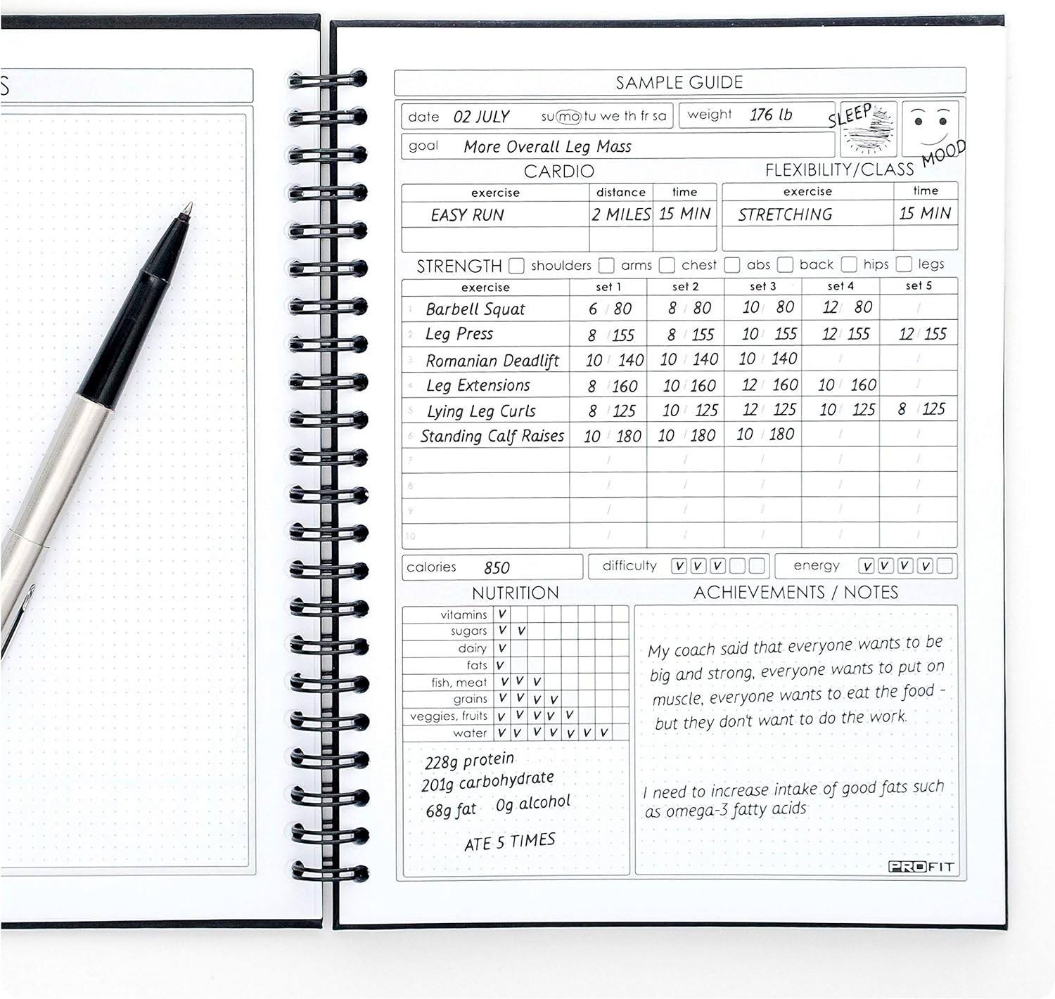 Elegant ProFit A5 Fitness Log Book: 140 Pages for Workout and Nutrition Tracking