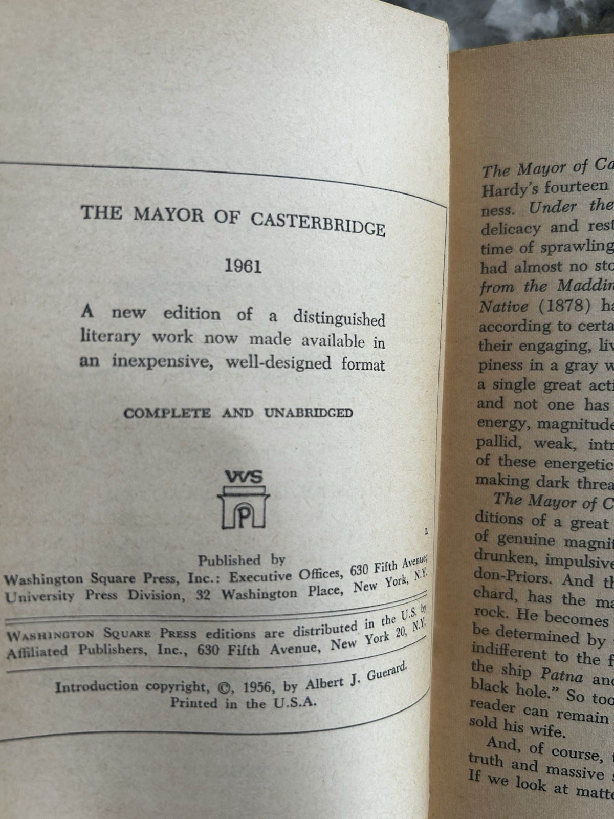 The Mayor of Casterbridge by Thomas Hardy, Washington Square Press 1961