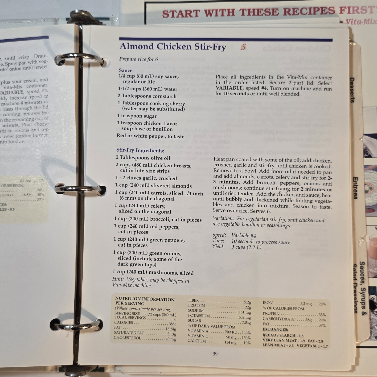 Vita-Mix Whole Food Recipes 3-Ring Binder and Owner’s Manual 2000 USA