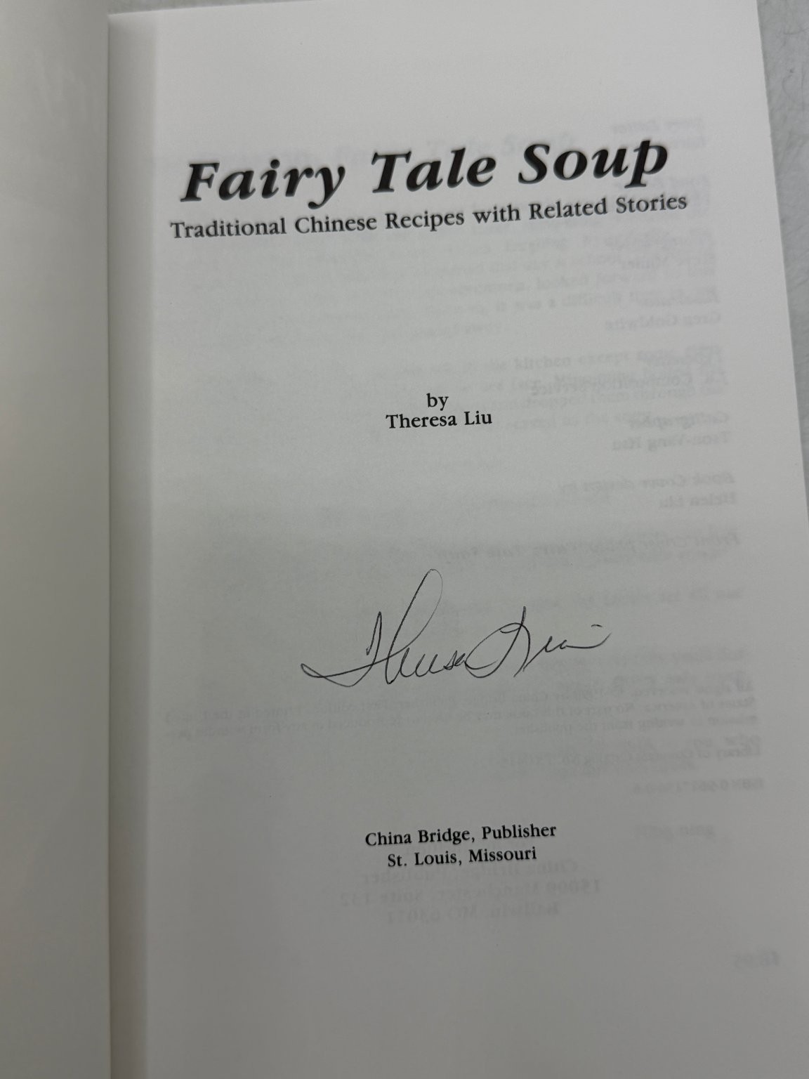 Fairy Tale Soup Theresa Liu 1990 First Edition Chinese Cookbook China SIGNED