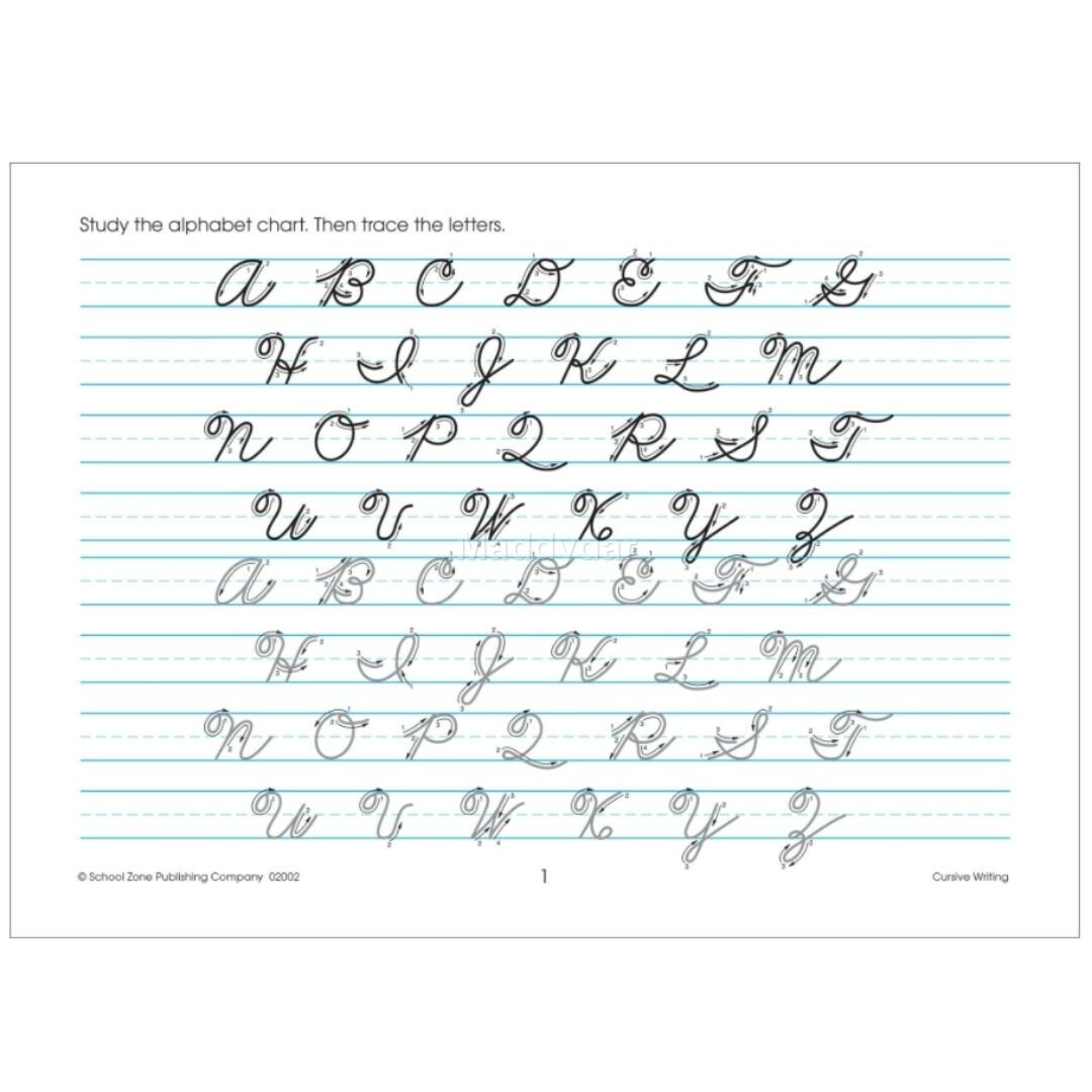 Cursive Alphabet Letters Writing Workbook Handwriting Worksheets Grades 3-4