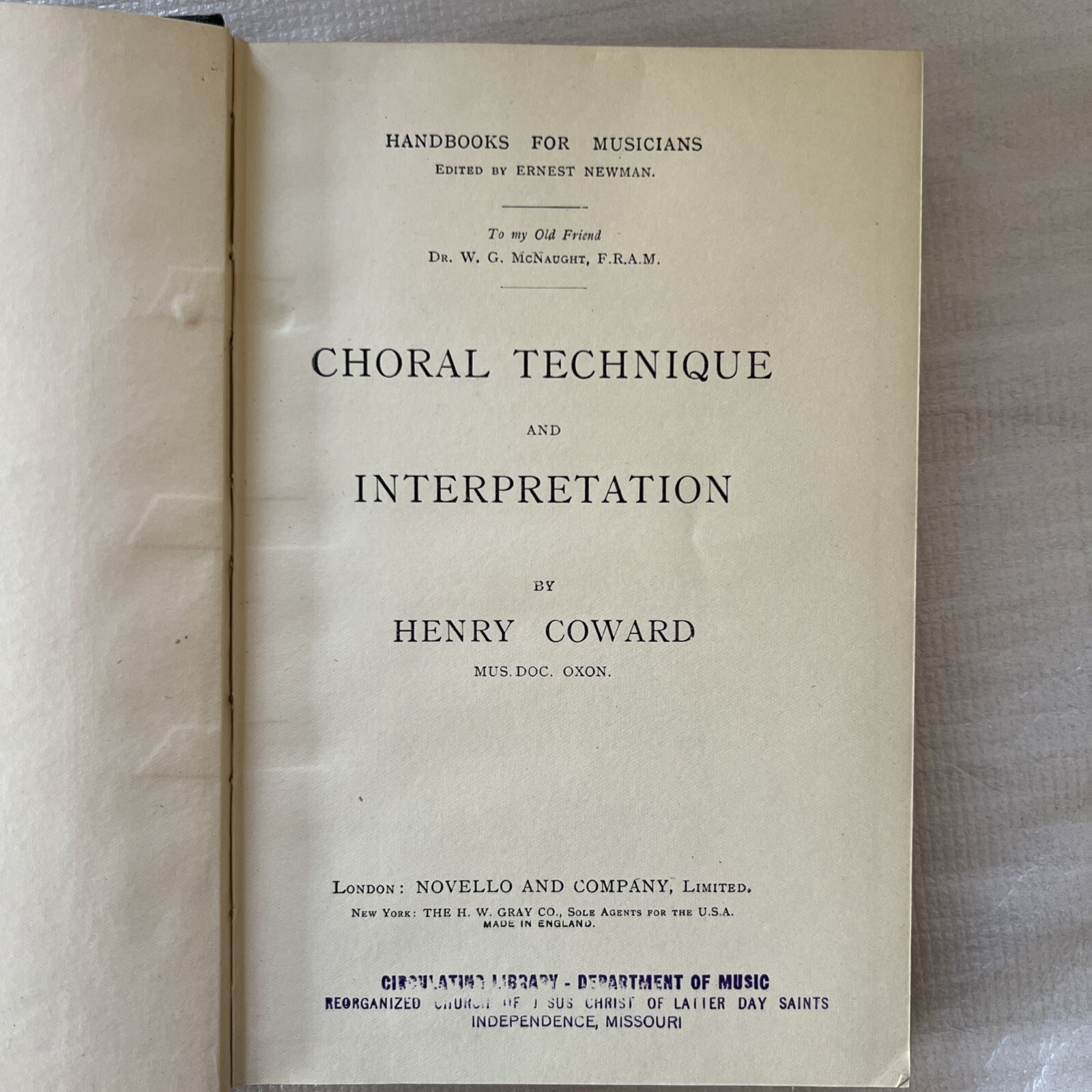 “Choral Technique and Interpretation” By Henry Coward (1951) – Rare Vintage Book