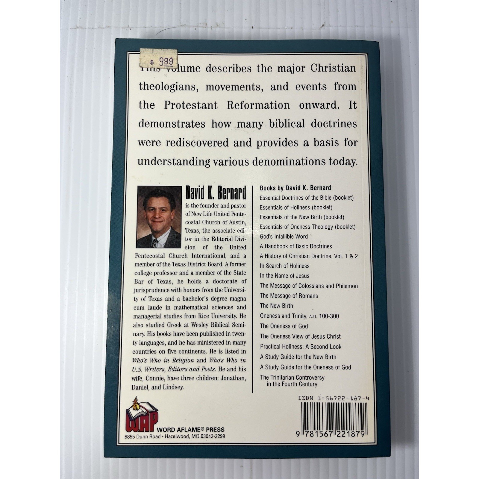 A History of Christian Doctrine: Volume 2 By David K Bernard SIGNED