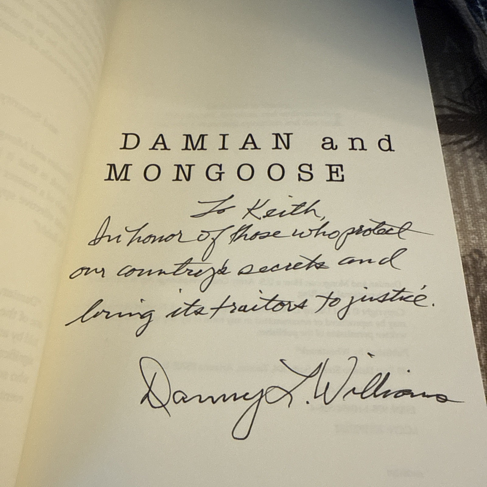 SIGNED Damian and Mongoose Danny L. Williams US Army Counterespionage Spy