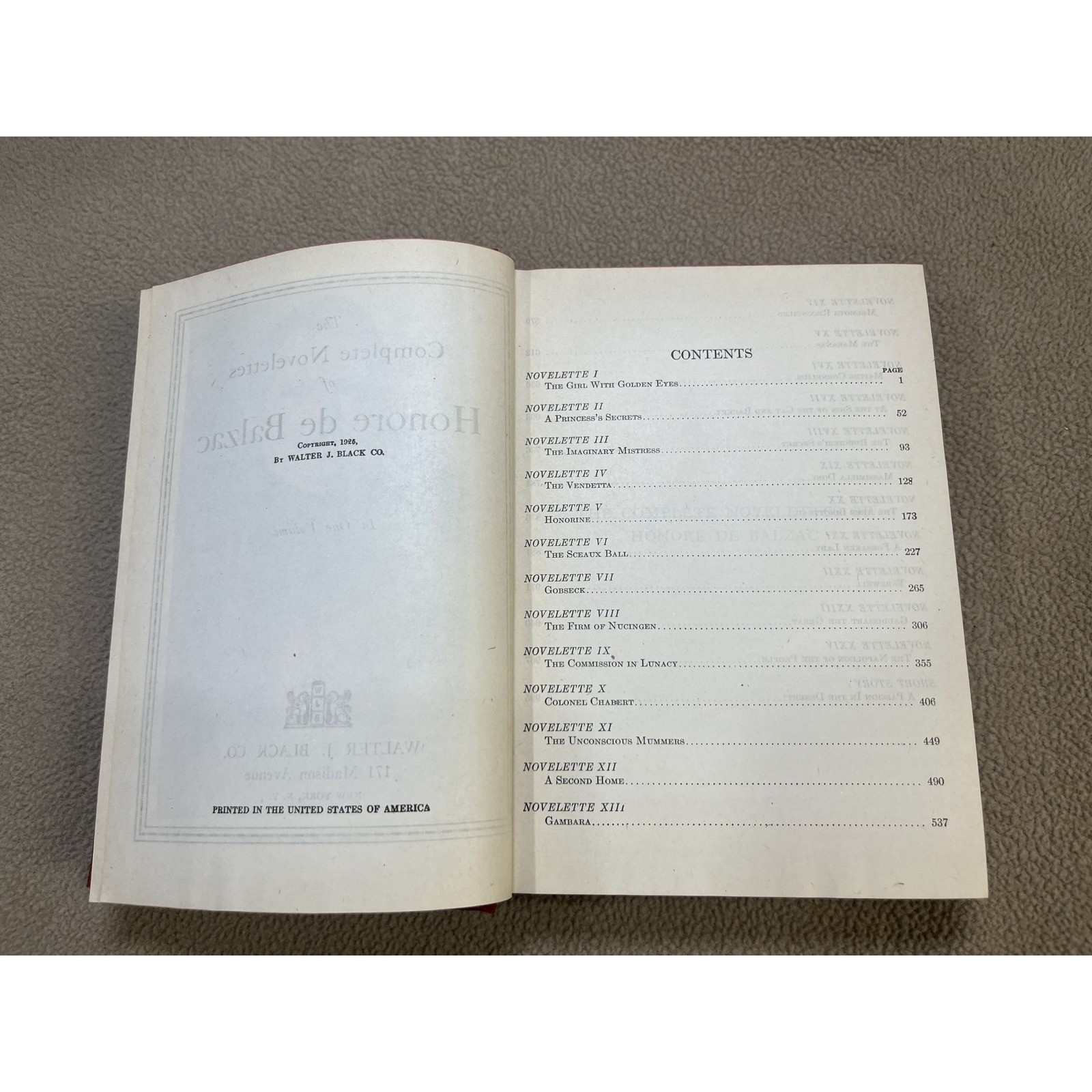 The Complete Novelettes of Honore de Balzac Red Hardcover In One Volume