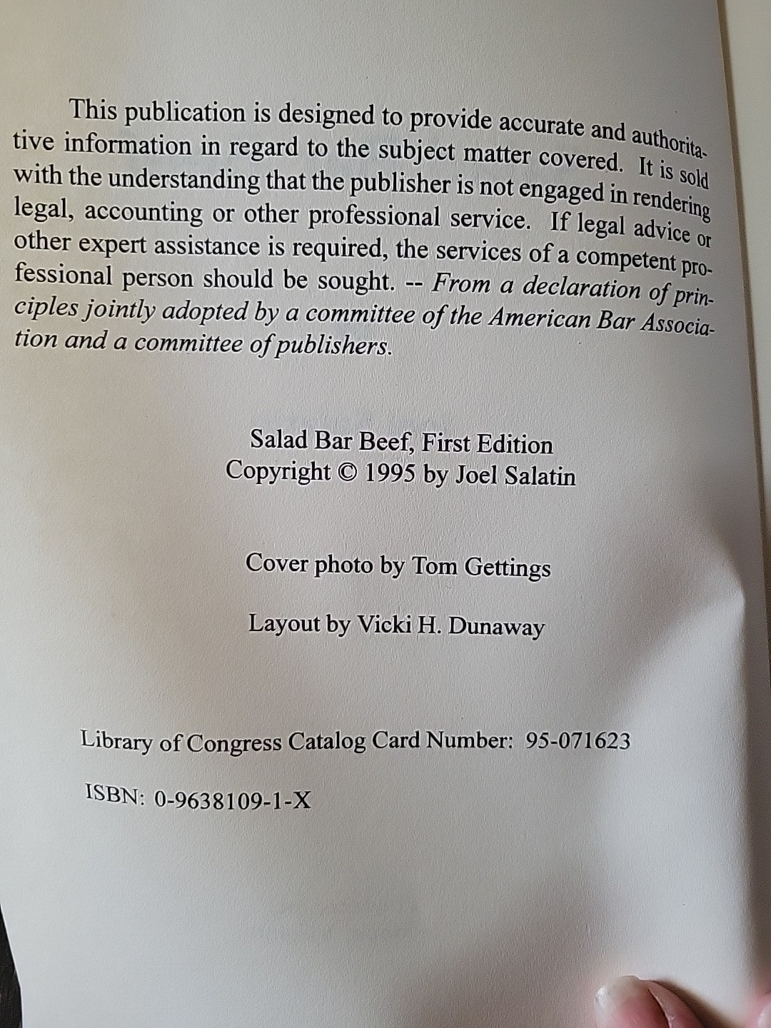 Salad Bar Beef By Joel Salatin Trade Paperback 1st Edition 1995 346 Pages