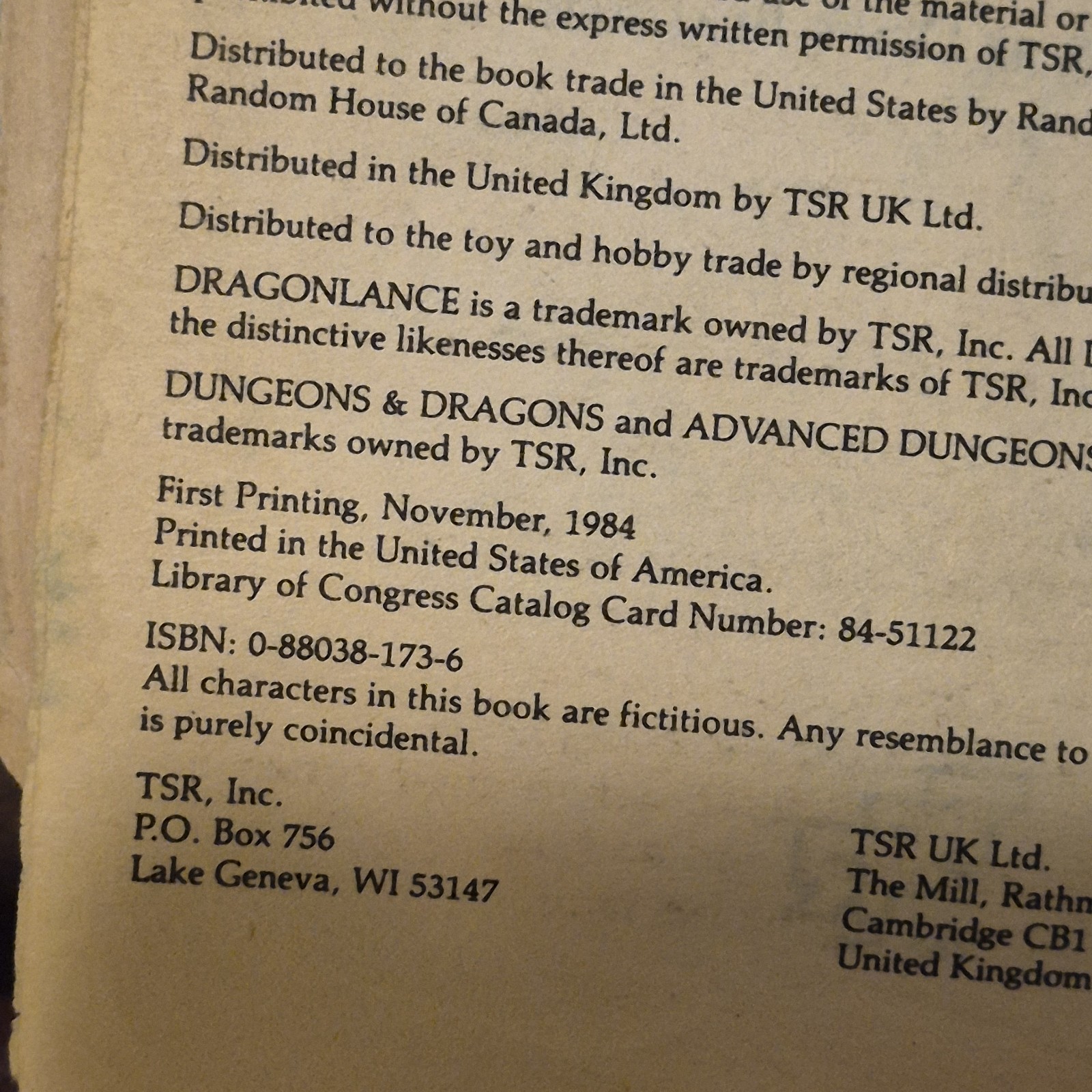 1984 Dragons of Autumn Twilight Dragonlance Chronicles Vol 1 FIRST PRINTING TSR