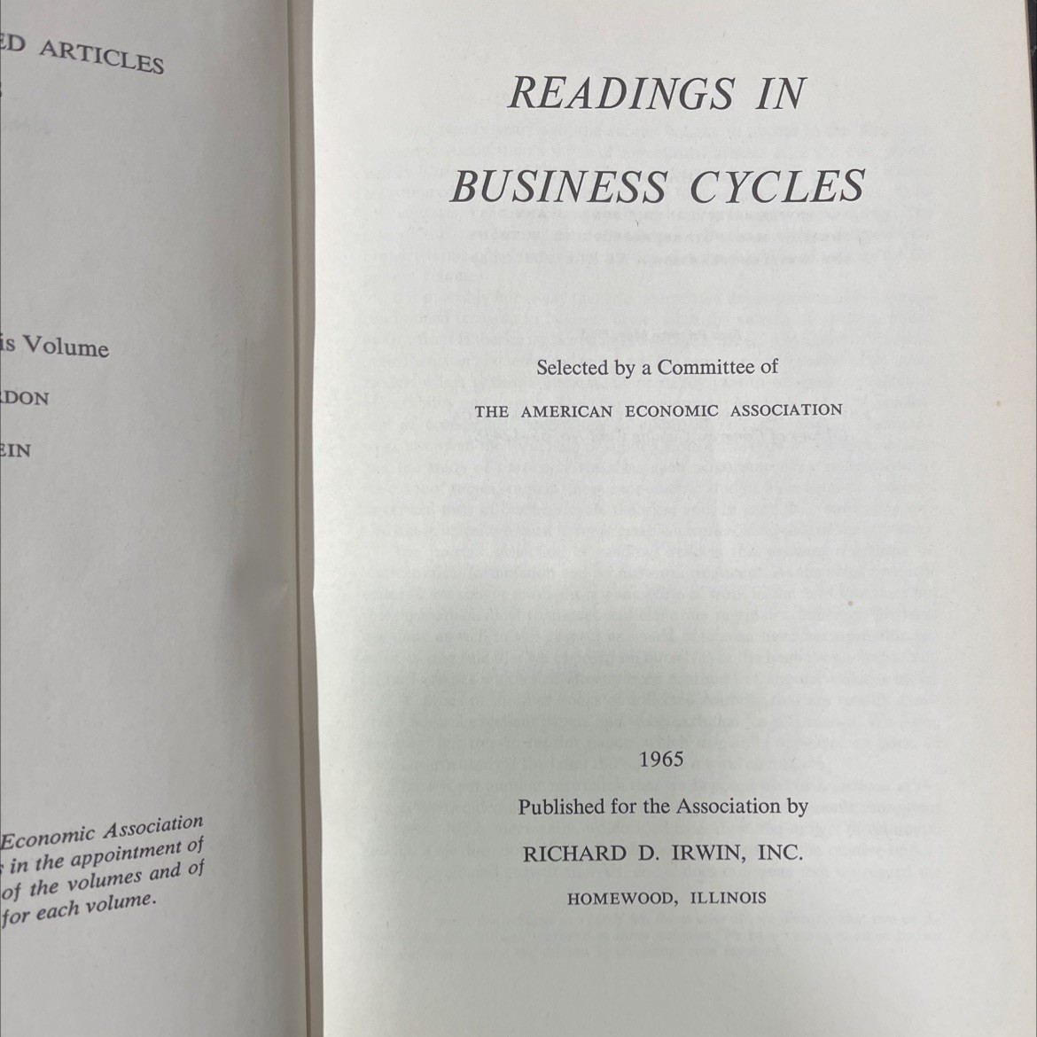 ed articles readings in business cycles book, by don ein, 1965 Hardcover