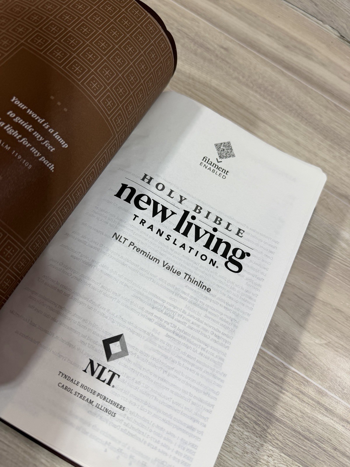New- NLT Premium Value Thinline Bible, Filament Enabled, Brown Color ~~ No Box