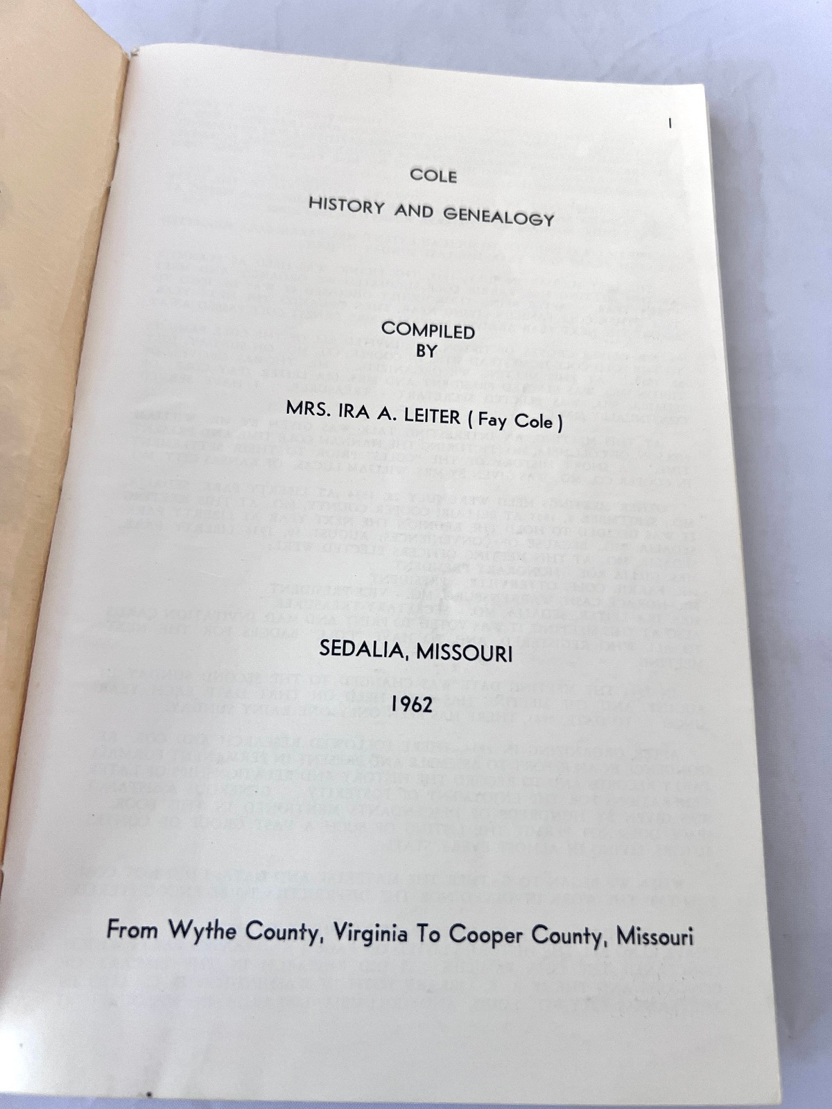 “Cole History and Genealogy” by Mrs. Ira Leiter (1962)