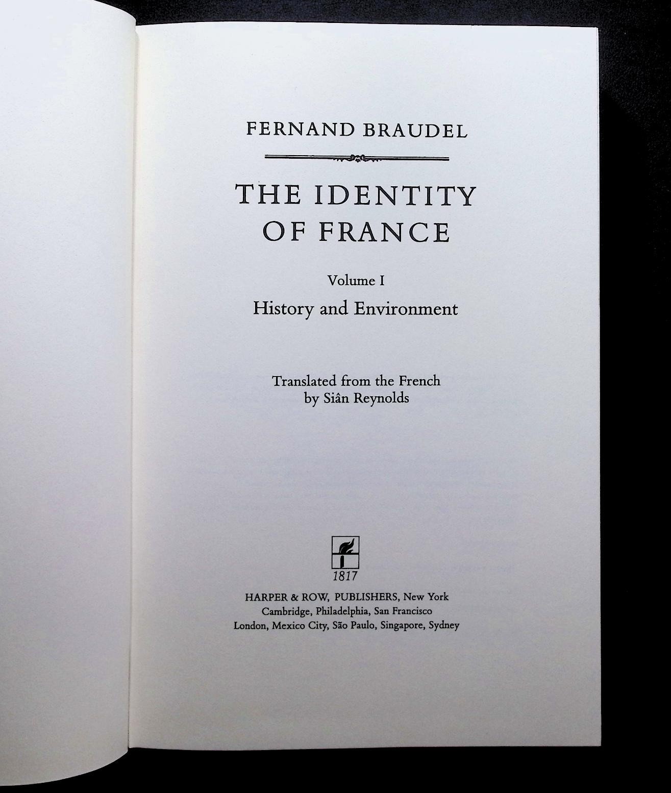 The Identity of France Vol. I Fernand Braudel 1989 HCDJ Harper & Row VF+