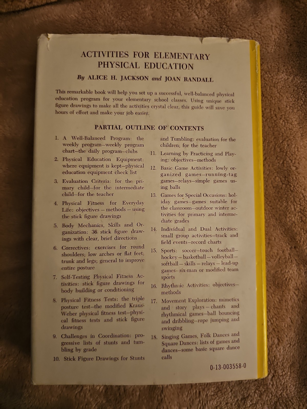 Activities for Elementary Physical Education Jackson Randall 1971 HC/DJ PE Games
