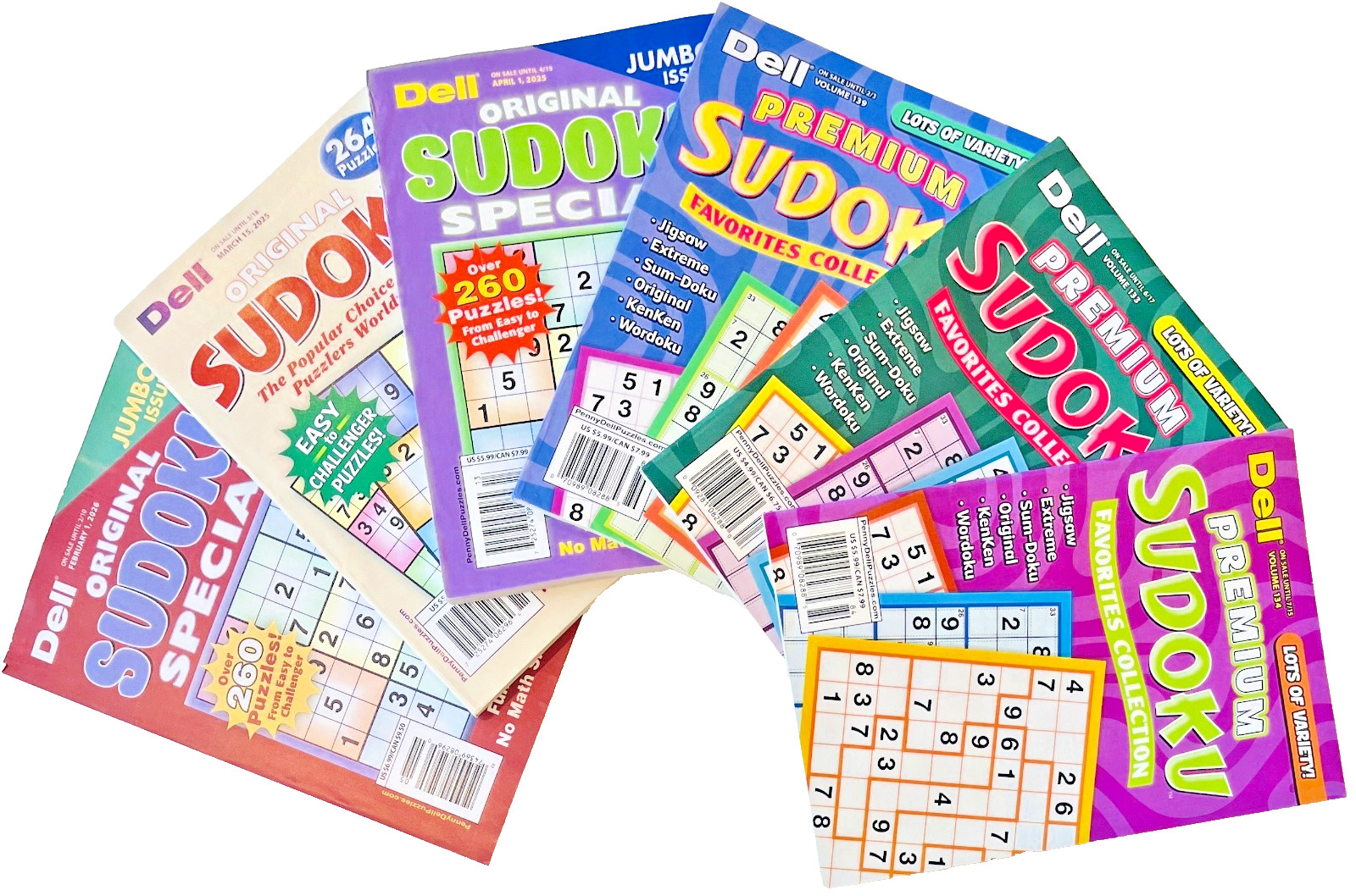 NEW Lot of 6 Penny Press Dell Sudoku Premium Favorites & Original Puzzle Books