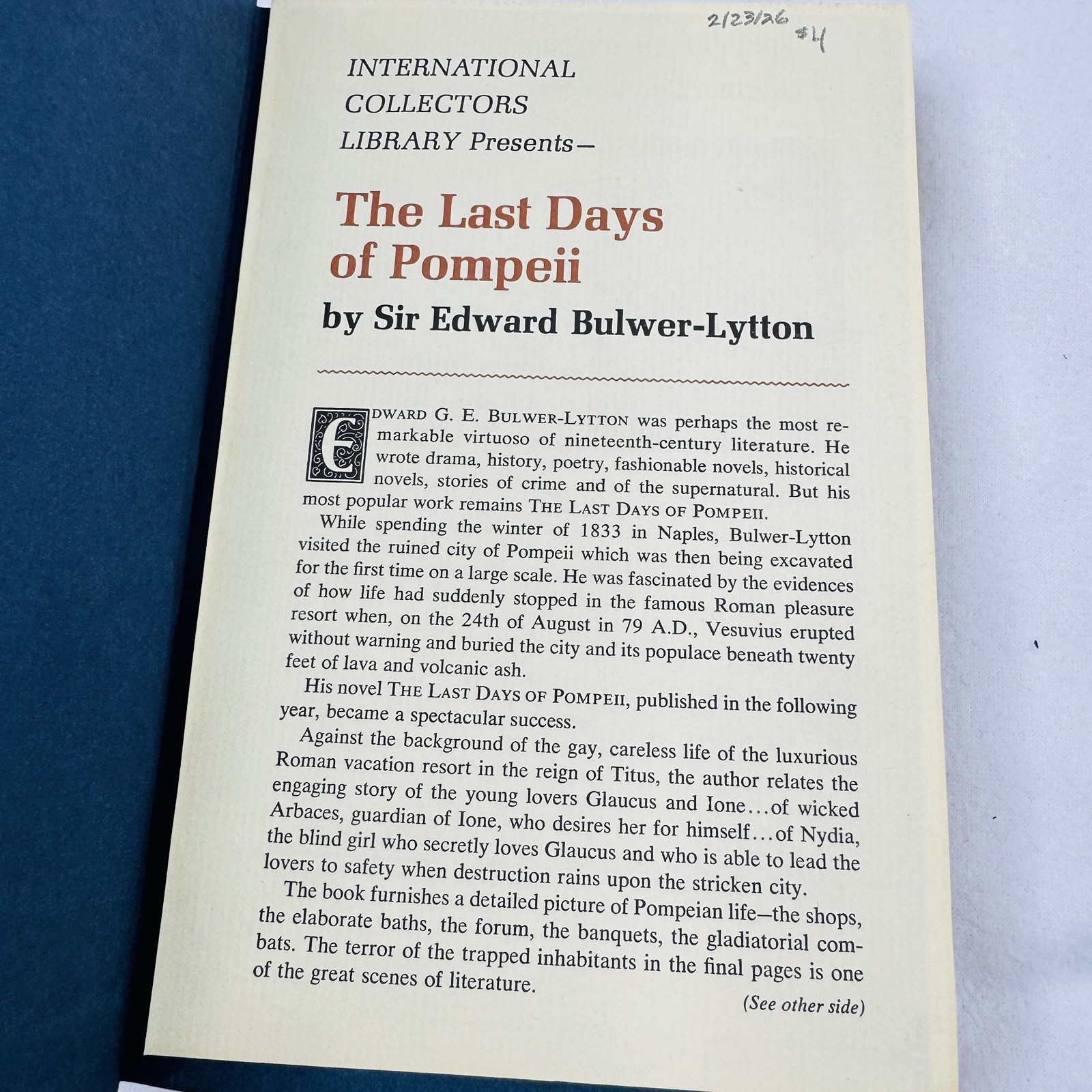 The Last Days of Pompeii by Bulwer-Lytton, International Collectors Library 1946