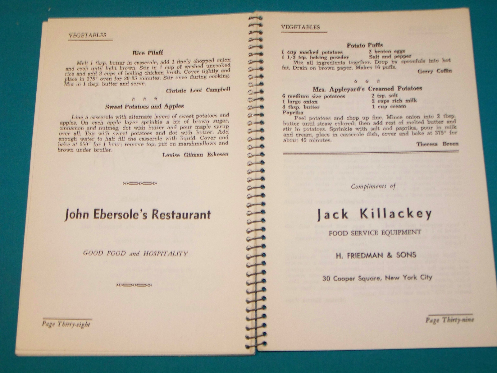 1952 Woman’s Club of White Plains New York Cook Book First Print NY