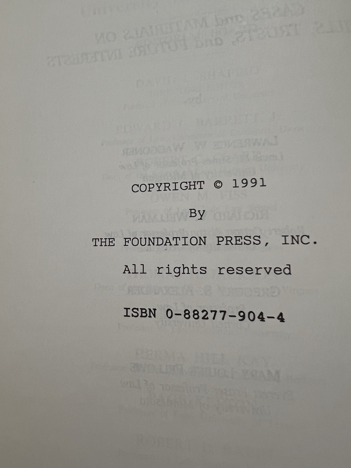 Family Property Law Cases & Materials On Wills Trusts & Future Interests 1992