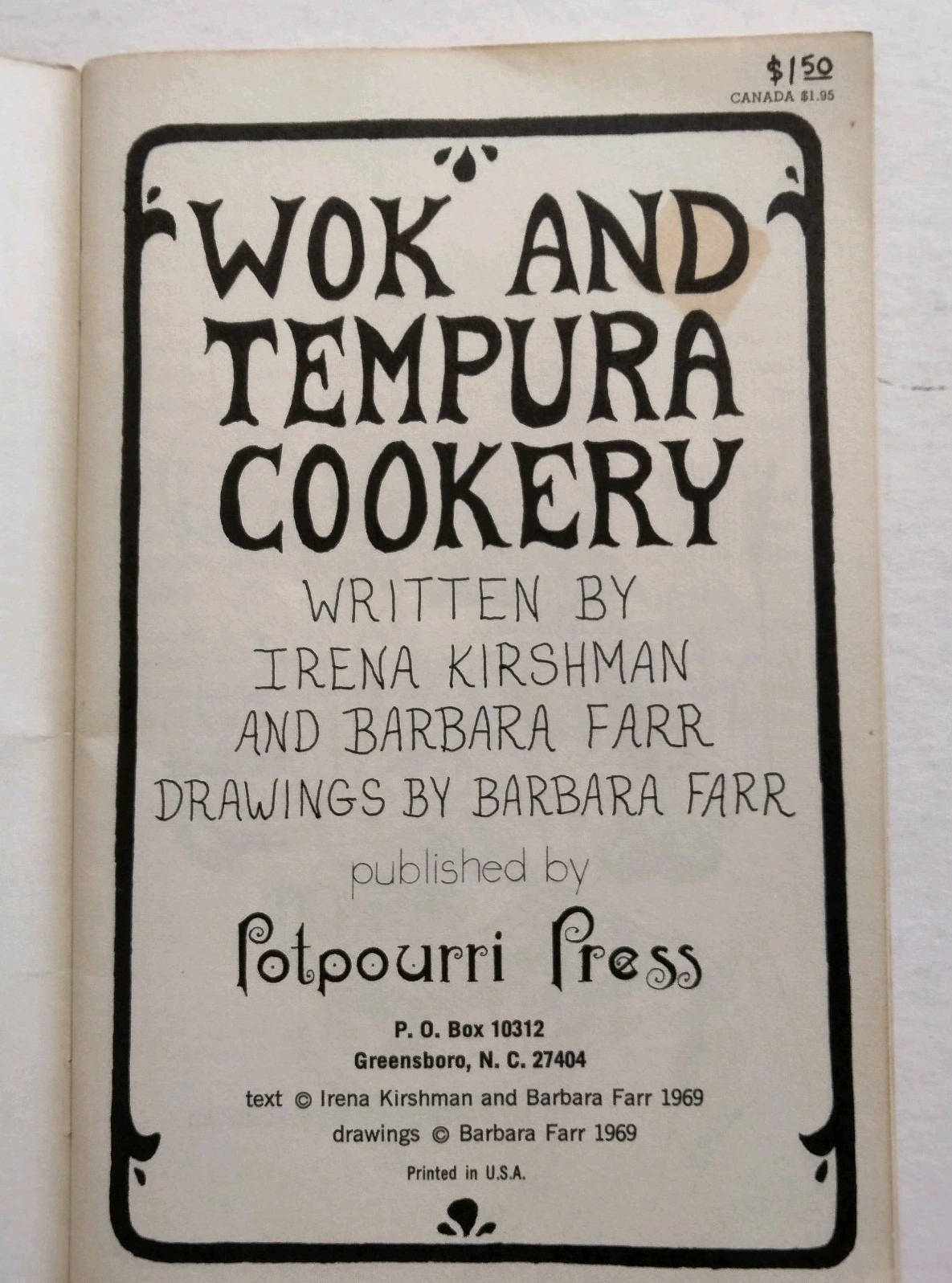 Wok and Tempura Cookery Irena Chalmers Barbara Farr 1969 Vintage Asian Cookbook