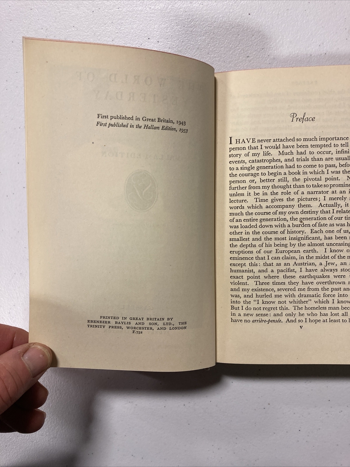 The World of Yesterday by Stefan Zweig (Hardcover, Cassell, 1953, Hallam Edition