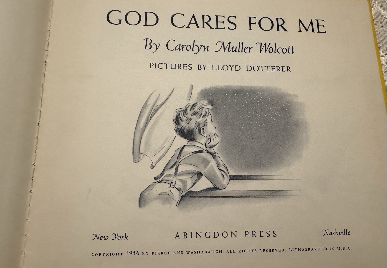 Vintage 1956 Abingdon Press God Cares for Me Picture Book Wolcott Dotterer