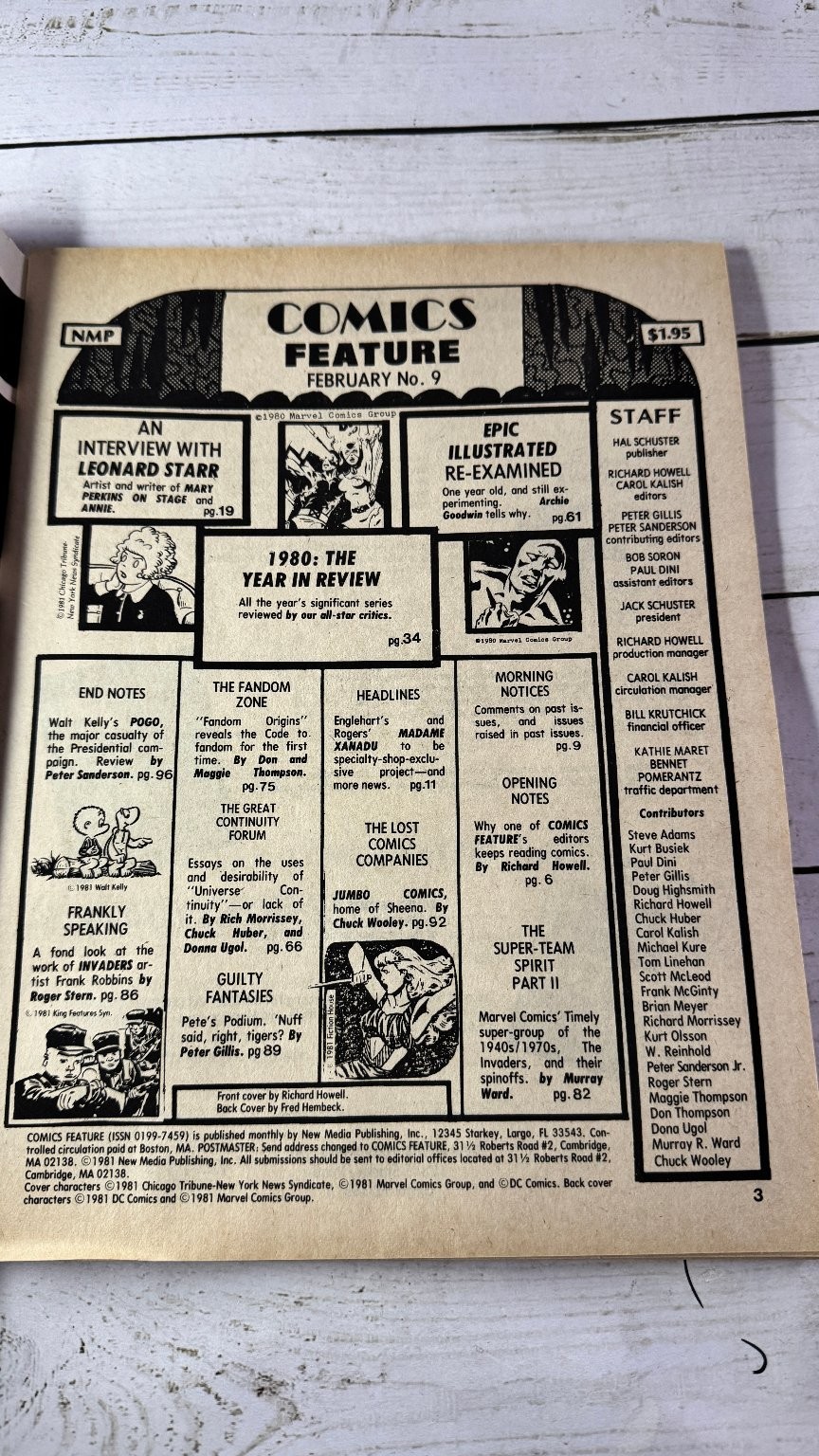 Comics Feature No. 9 1981 Leonard Starr Interview Fred Hembeck Marvel DC Comics